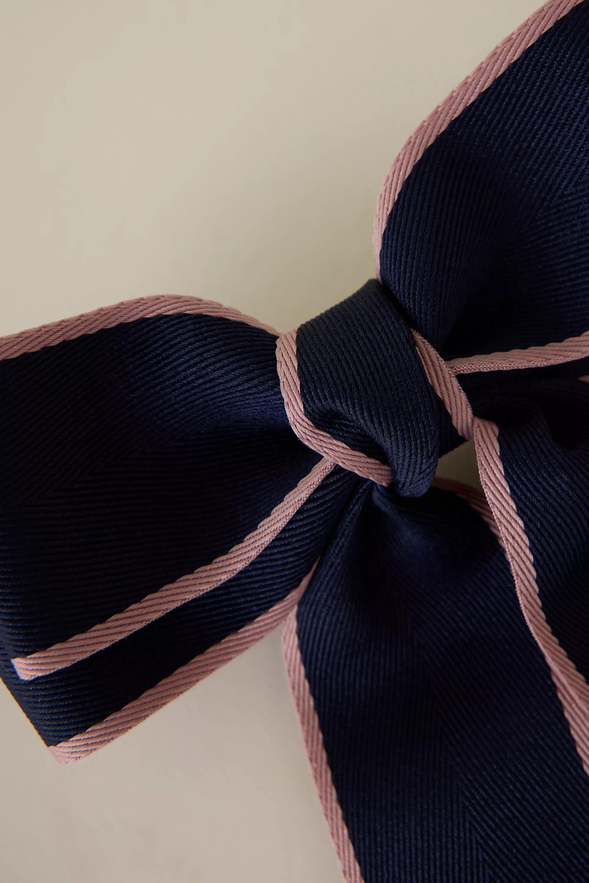 Bow Barrette Hair Clip, Navy, A501_0041, large image number 2