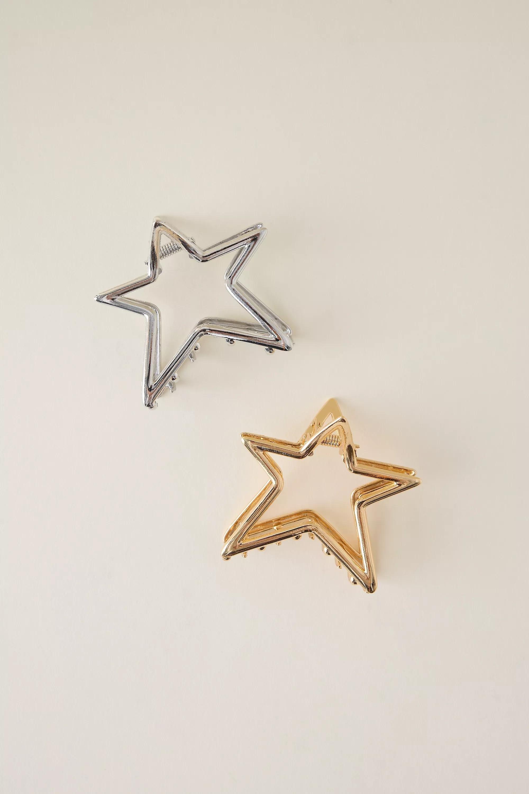 Metal Star Hair Claw Clips, Set Of 2, Multicolour, A501_0000, medium