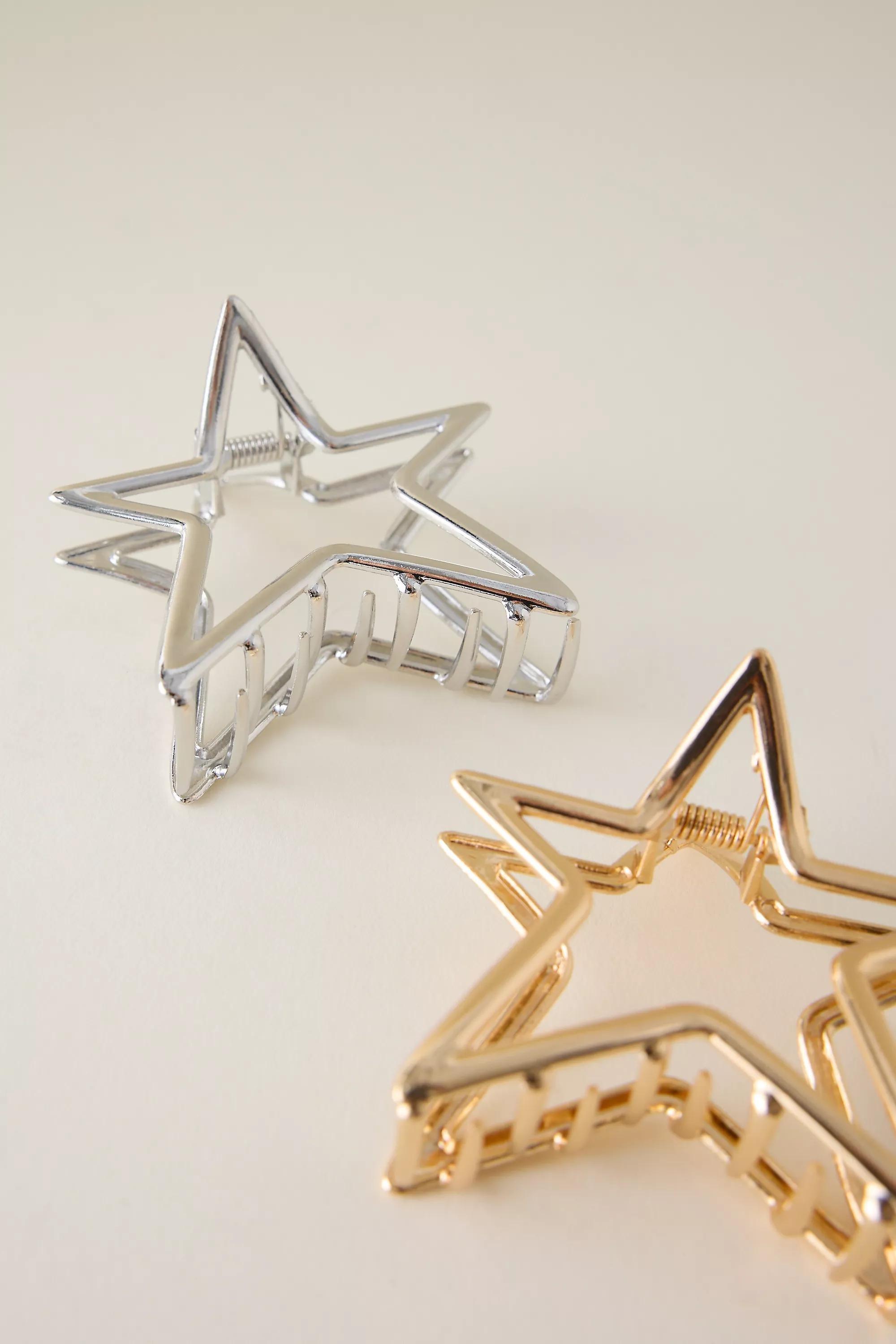Metal Star Hair Claw Clips, Set Of 2, Multicolour, A501_0000, medium