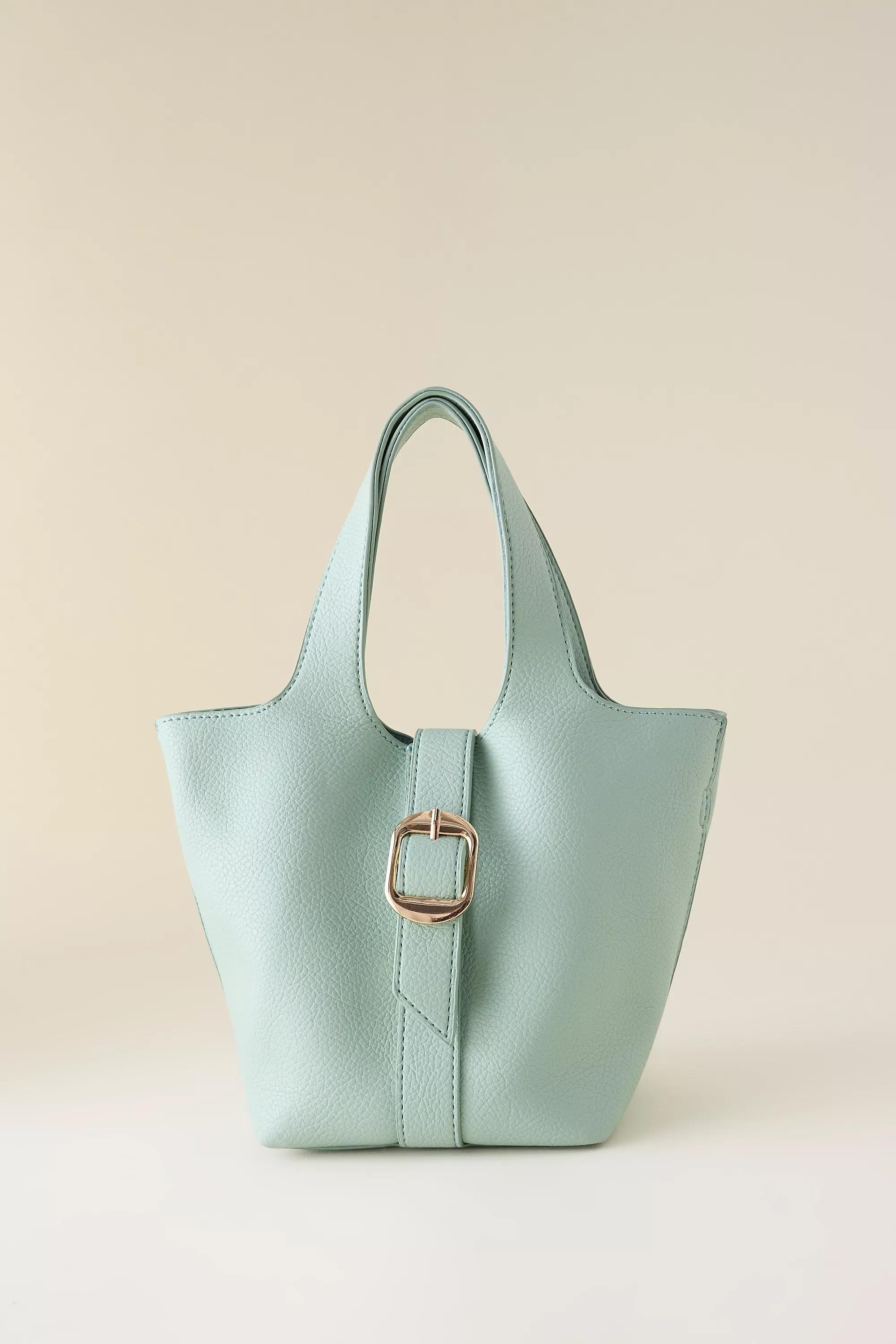 LIGHT GREEN Pebbled Bucket Tote Bag, Green, medium