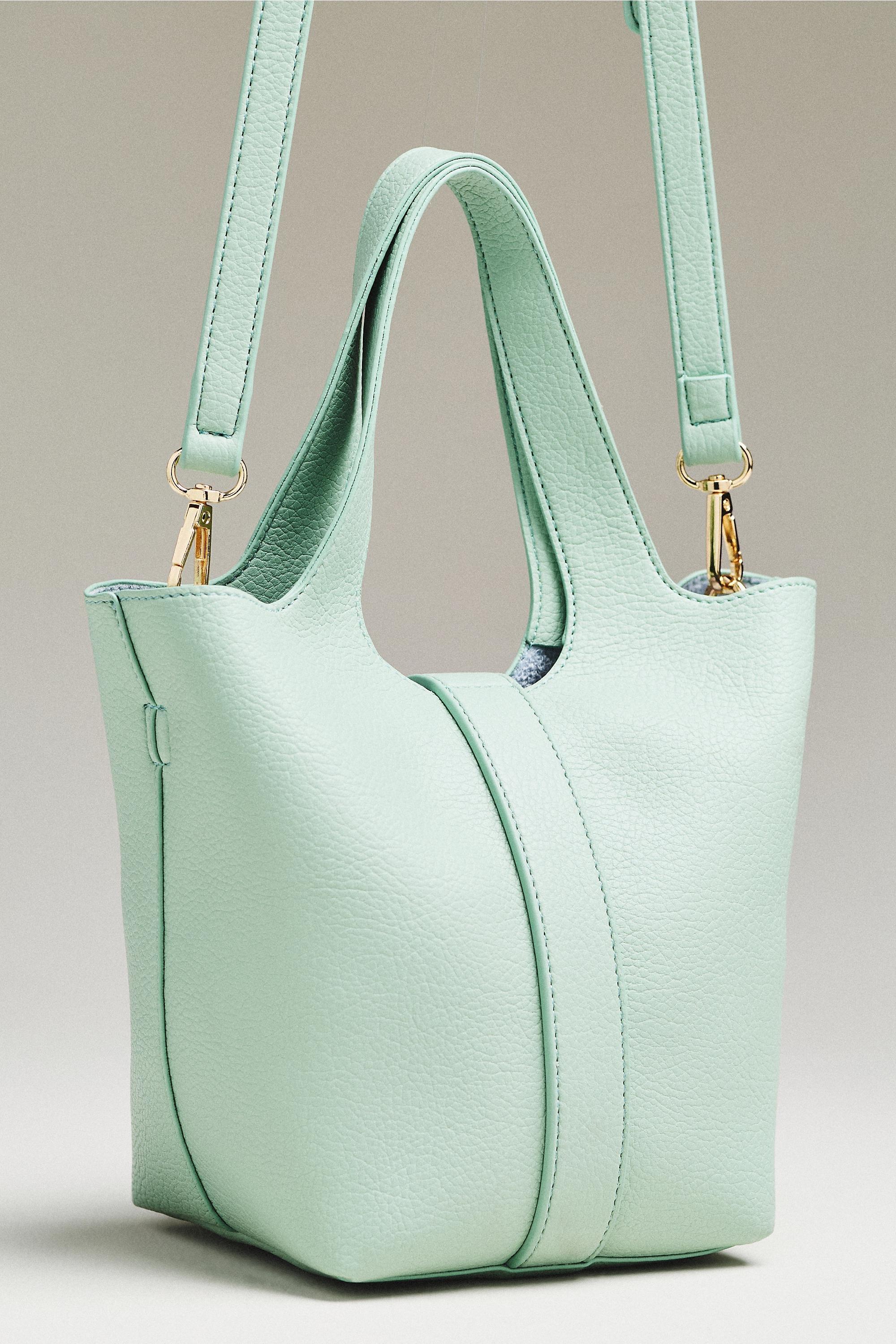LIGHT GREEN Pebbled Bucket Tote Bag, Green, medium