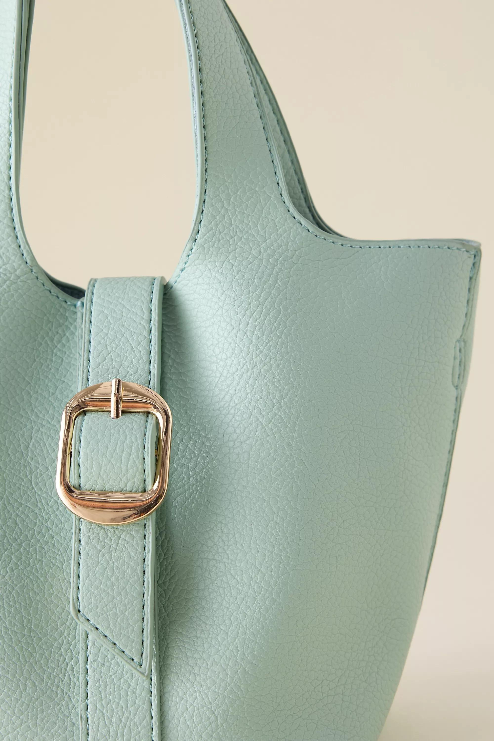 LIGHT GREEN Pebbled Bucket Tote Bag, Green, medium