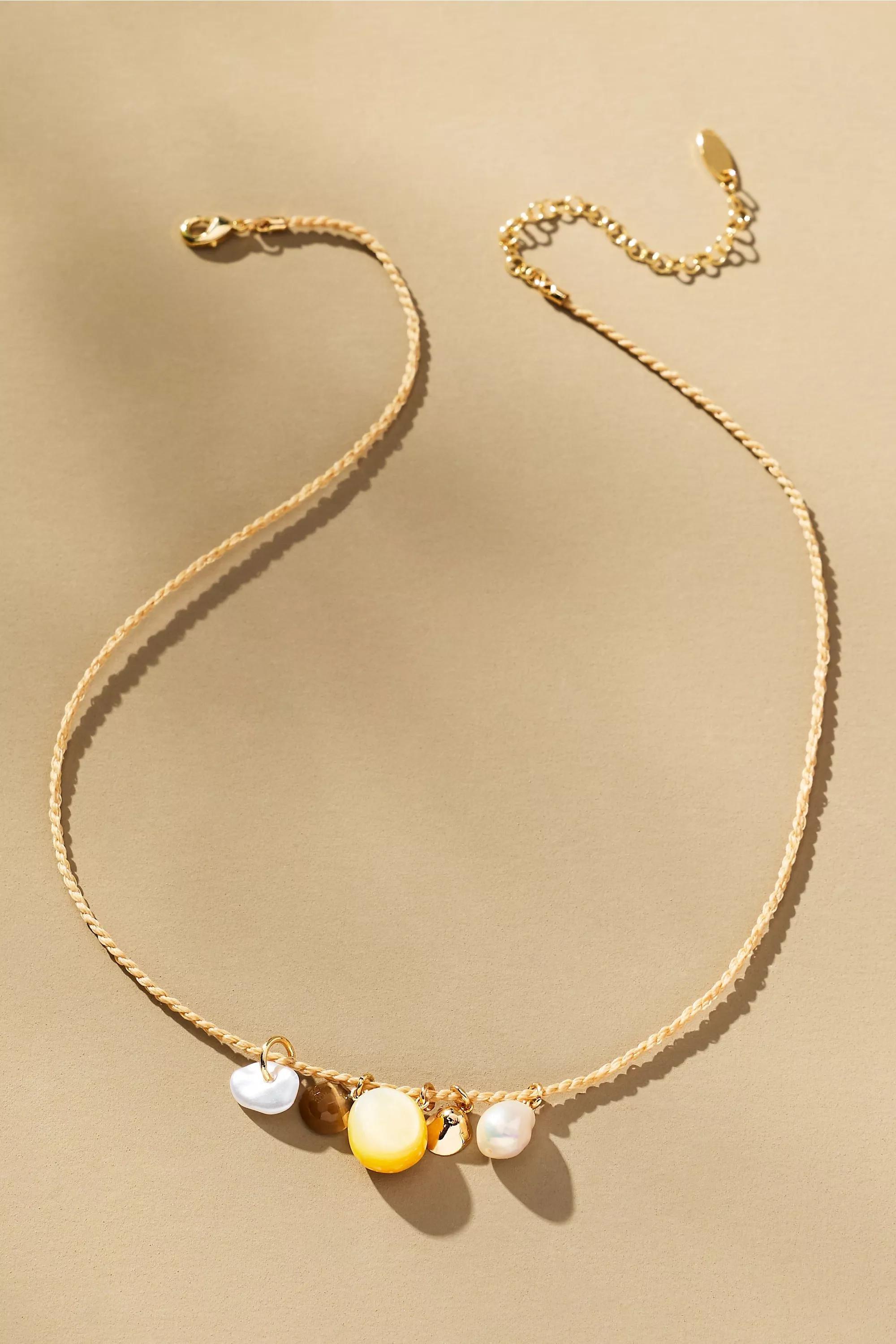 Thin Rope Chain Multi Charm Necklace. Brown, A501_0224, large image number 0