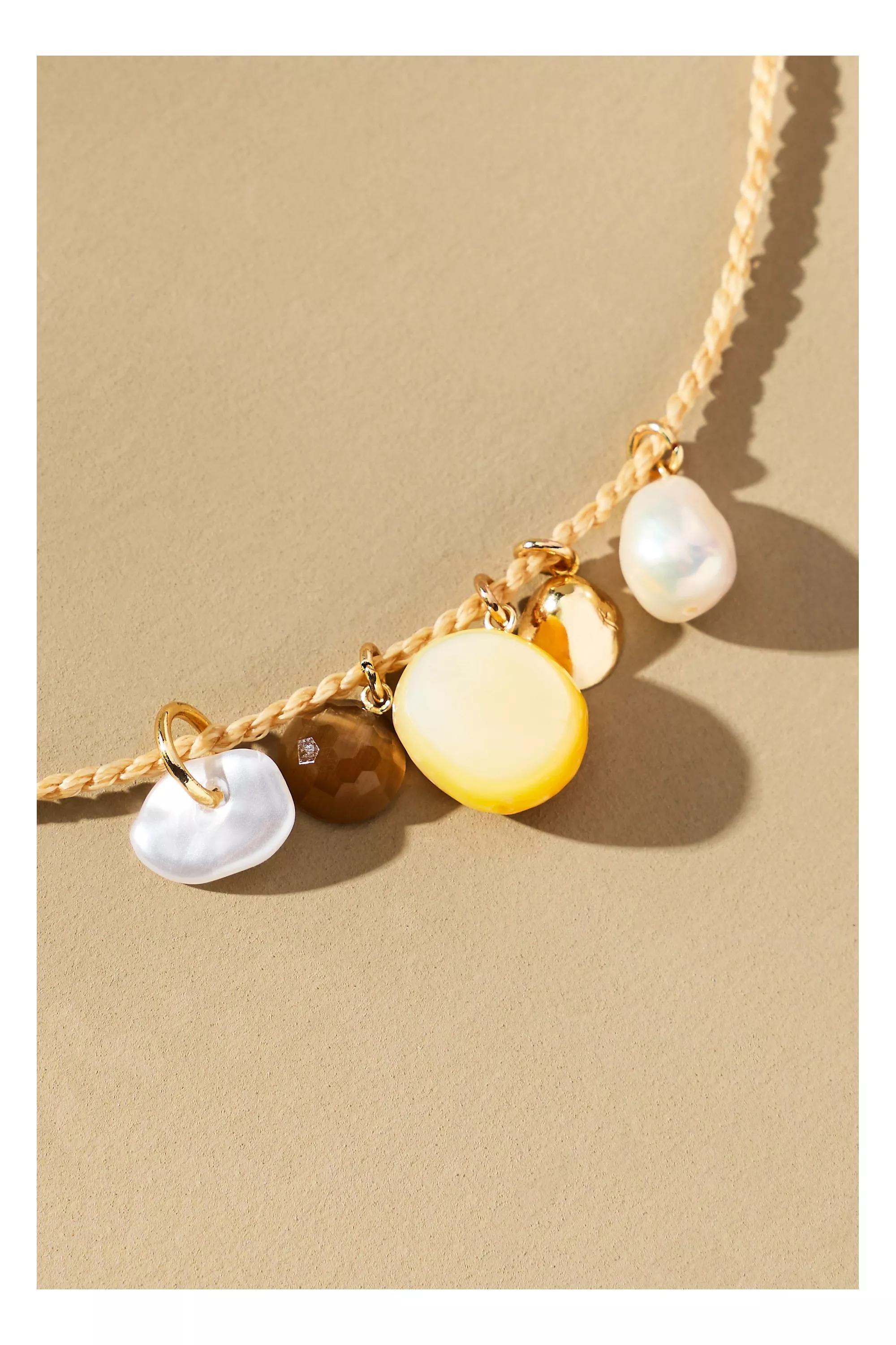 Thin Rope Chain Multi Charm Necklace. Brown, A501_0224, large image number 1