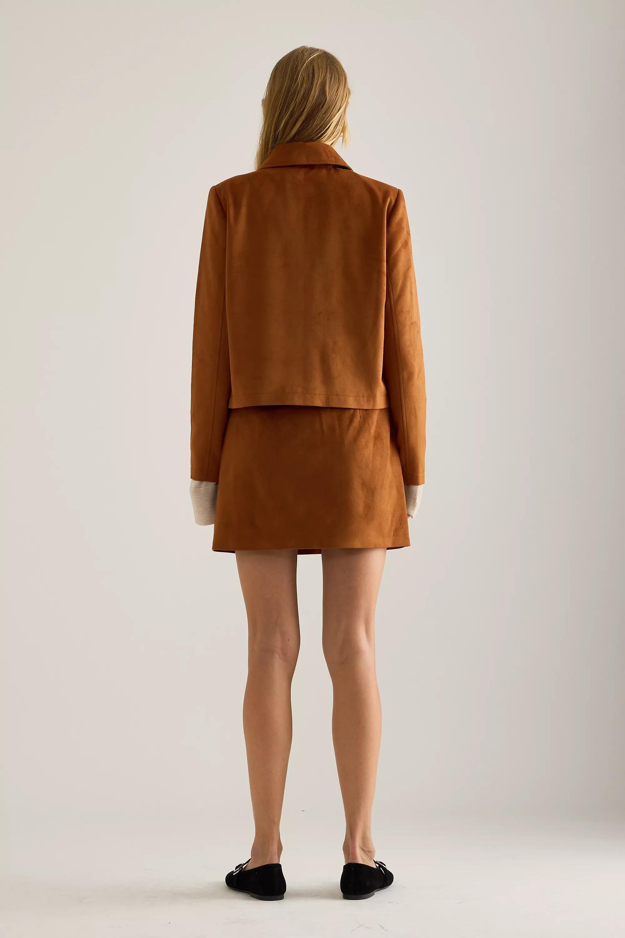 By Anthropologie Faux-Suede Embellished Mini Skirt, Brown, A501_0224, medium