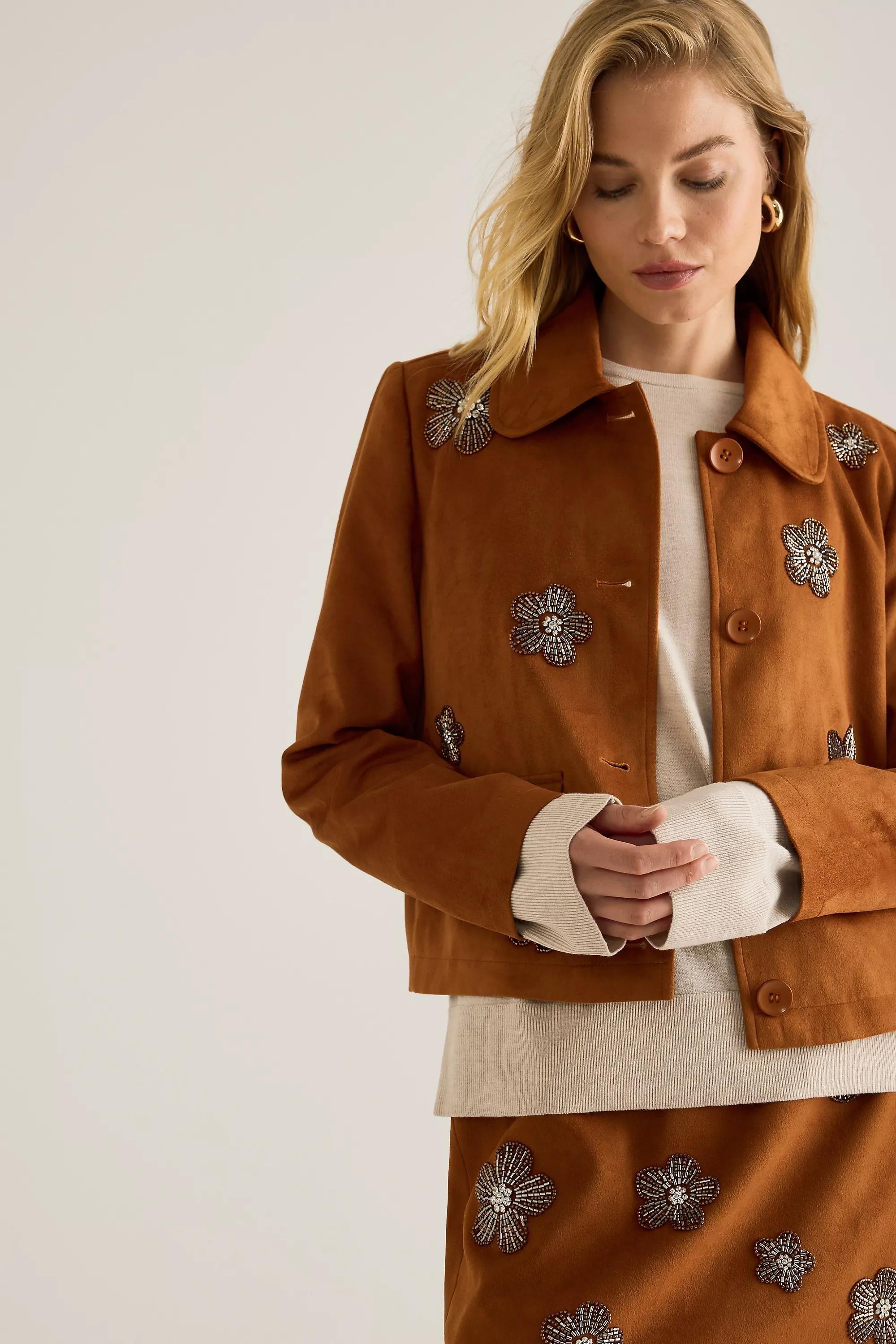 By Anthropologie Faux-Suede Embellished Mini Skirt, Brown, A501_0224, large image number 3