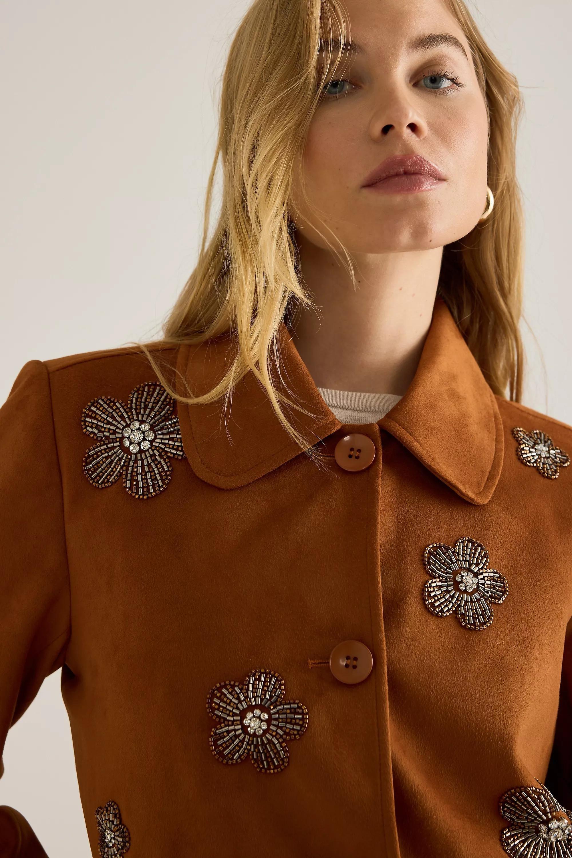 By Anthropologie Faux-Suede Embellished Mini Skirt, Brown, A501_0224, large image number 4