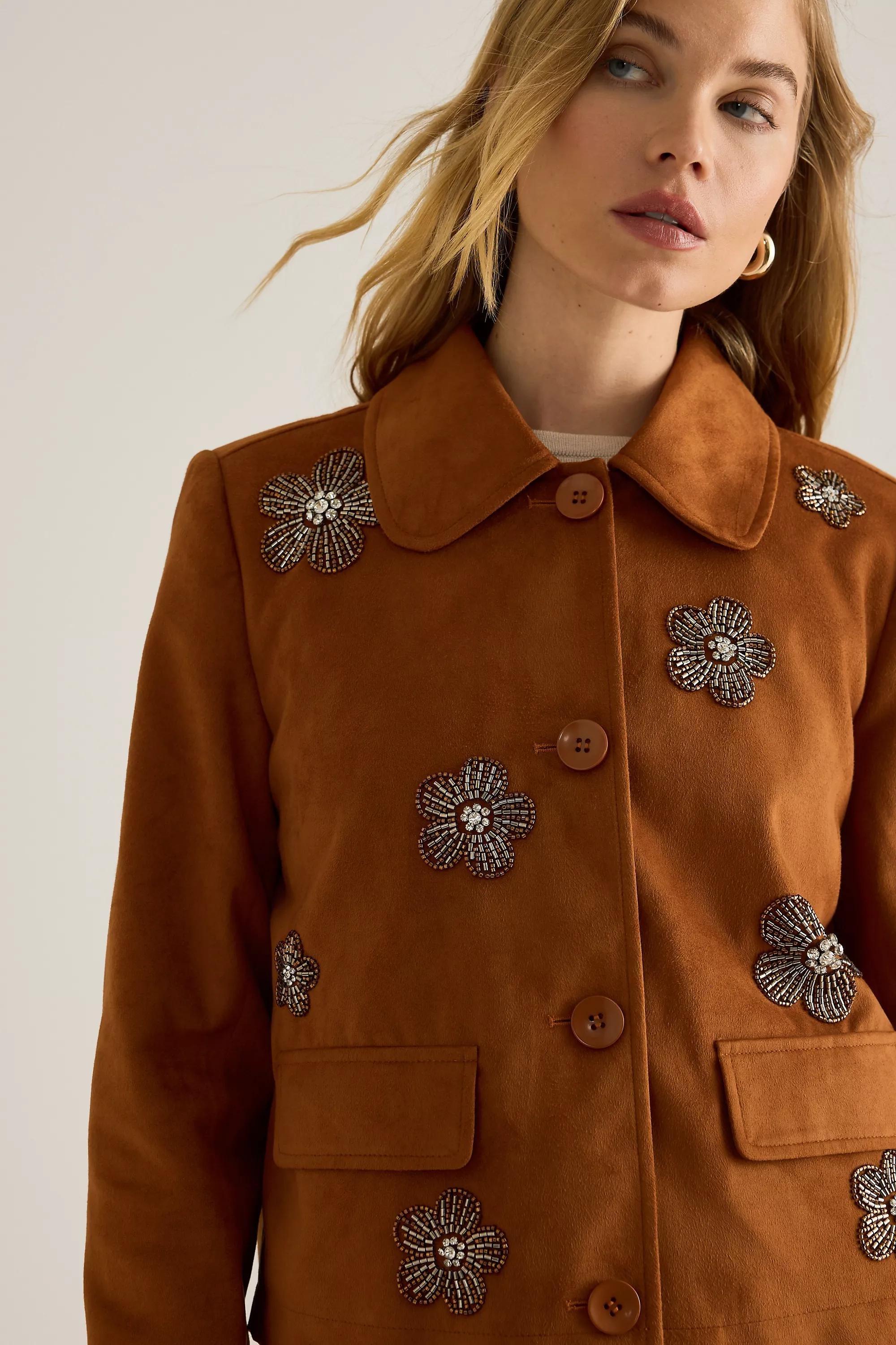 By Anthropologie Faux-Suede Embellished Mini Skirt, Brown, A501_0224, large image number 5