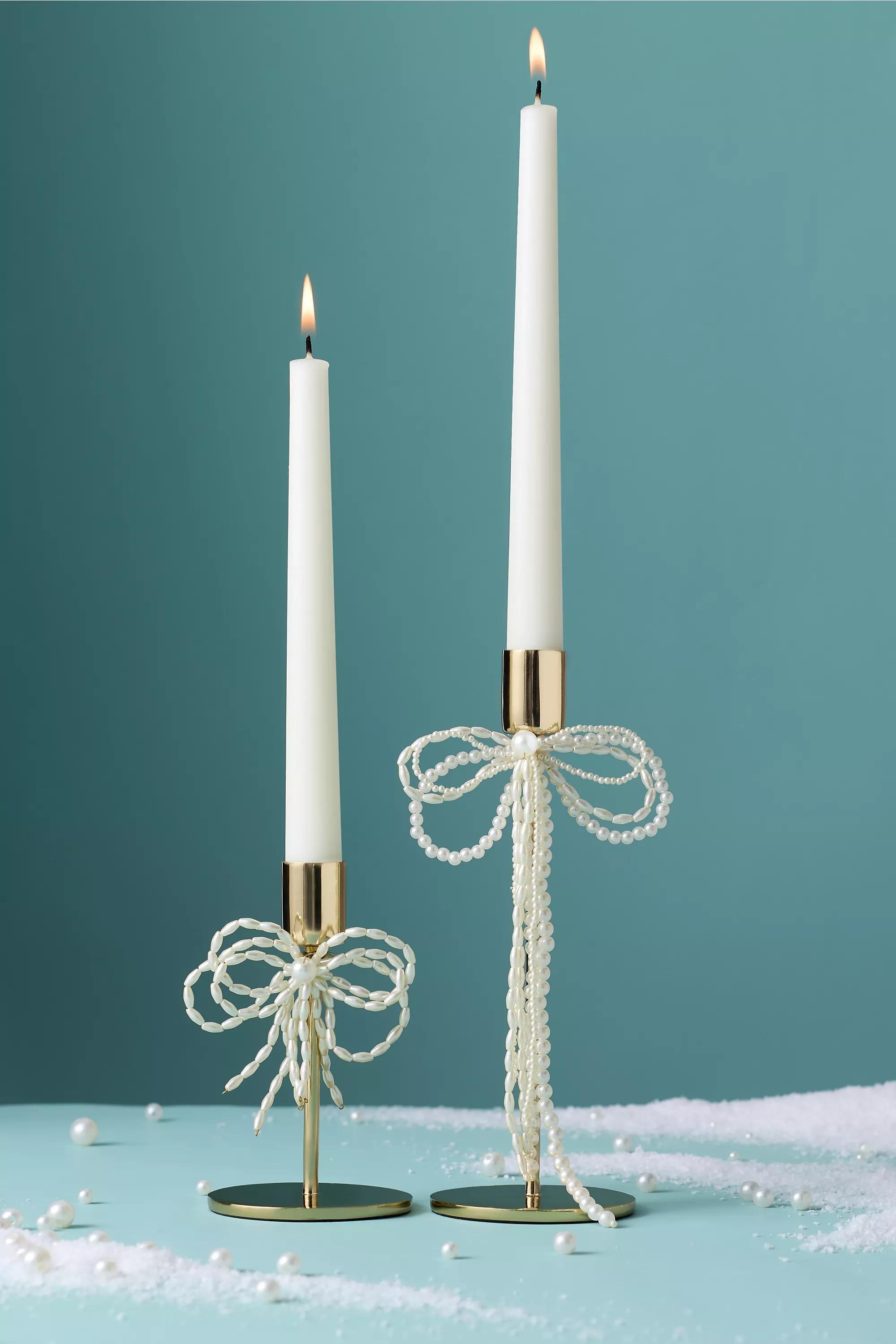 Bow Candle Holder, Gold, Cream, large image number 0