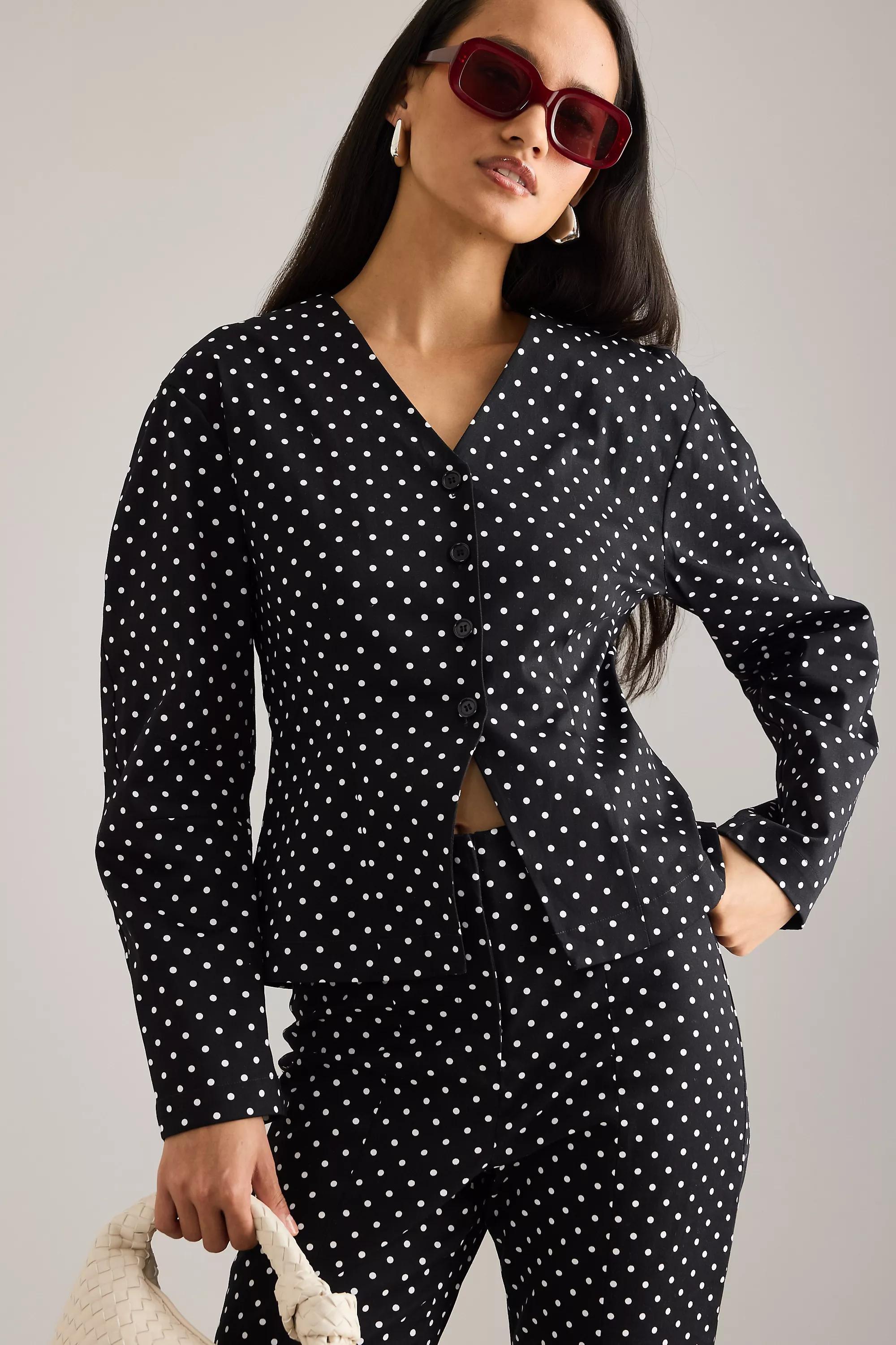 By Anthropologie Polka Dot V-Neck Blouse, Multicolour, A501_0018, large image number 1