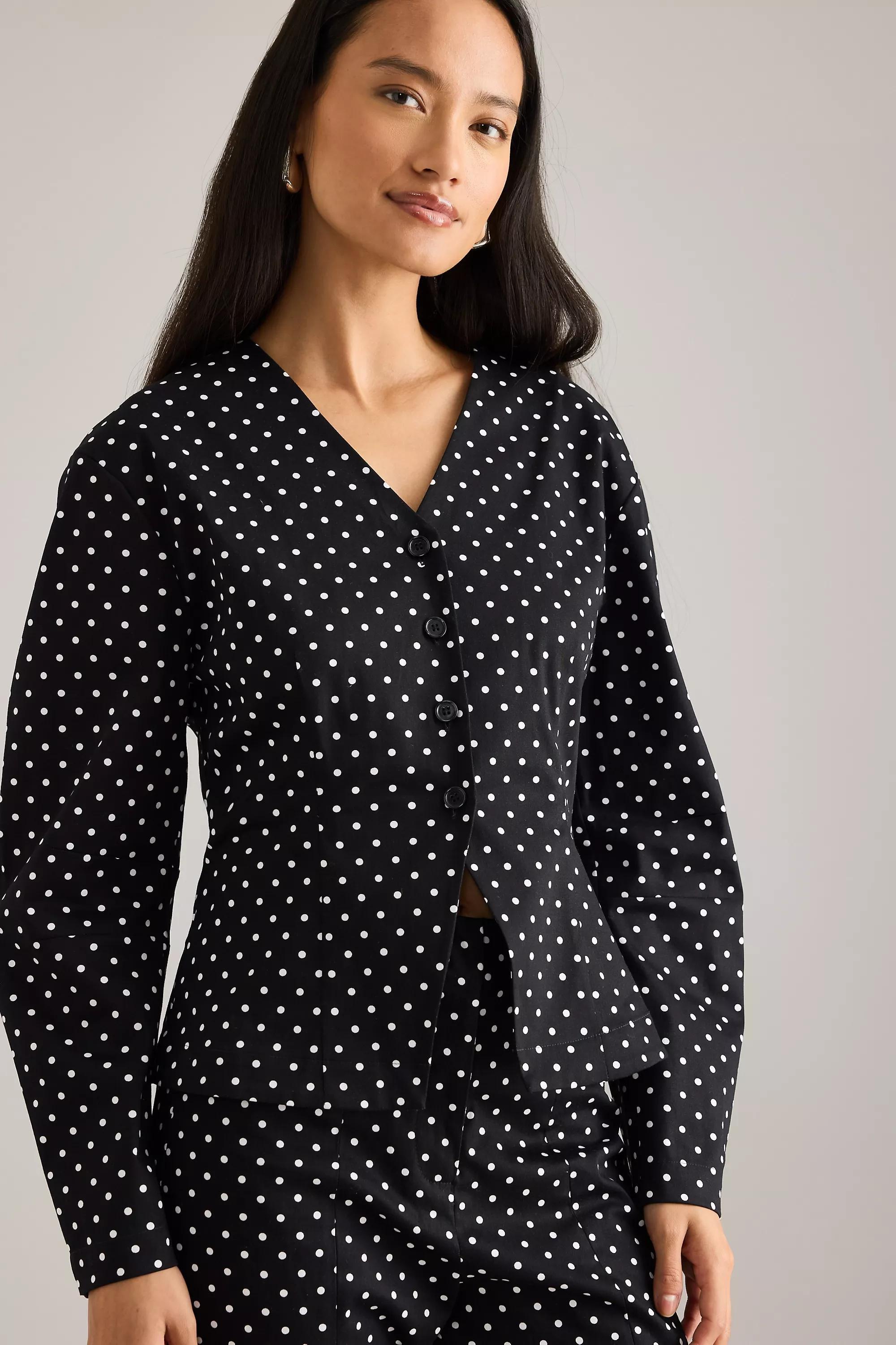 By Anthropologie Polka Dot V-Neck Blouse, Multicolour, A501_0018, large image number 6