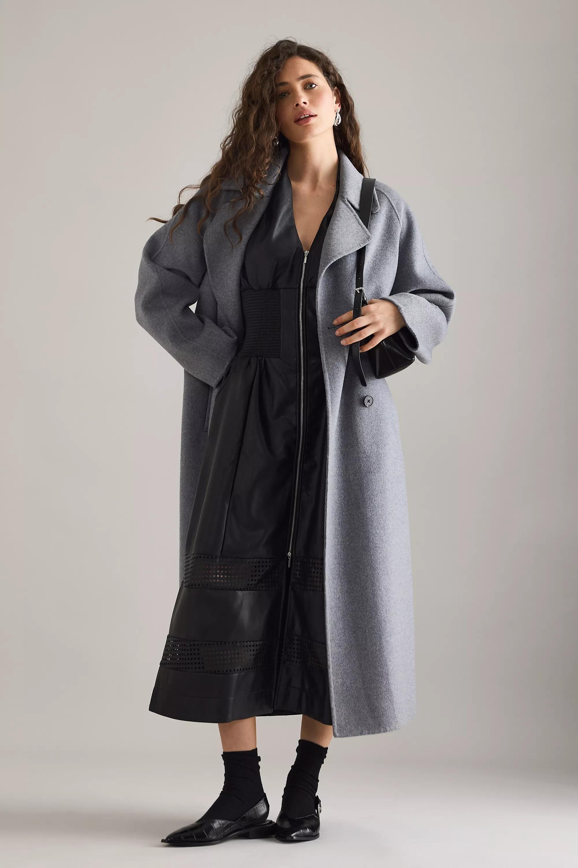 The Tommie Faux-Leather Front-Zip Midi Shirt Dress, Navy, A501_0001, large image number 6