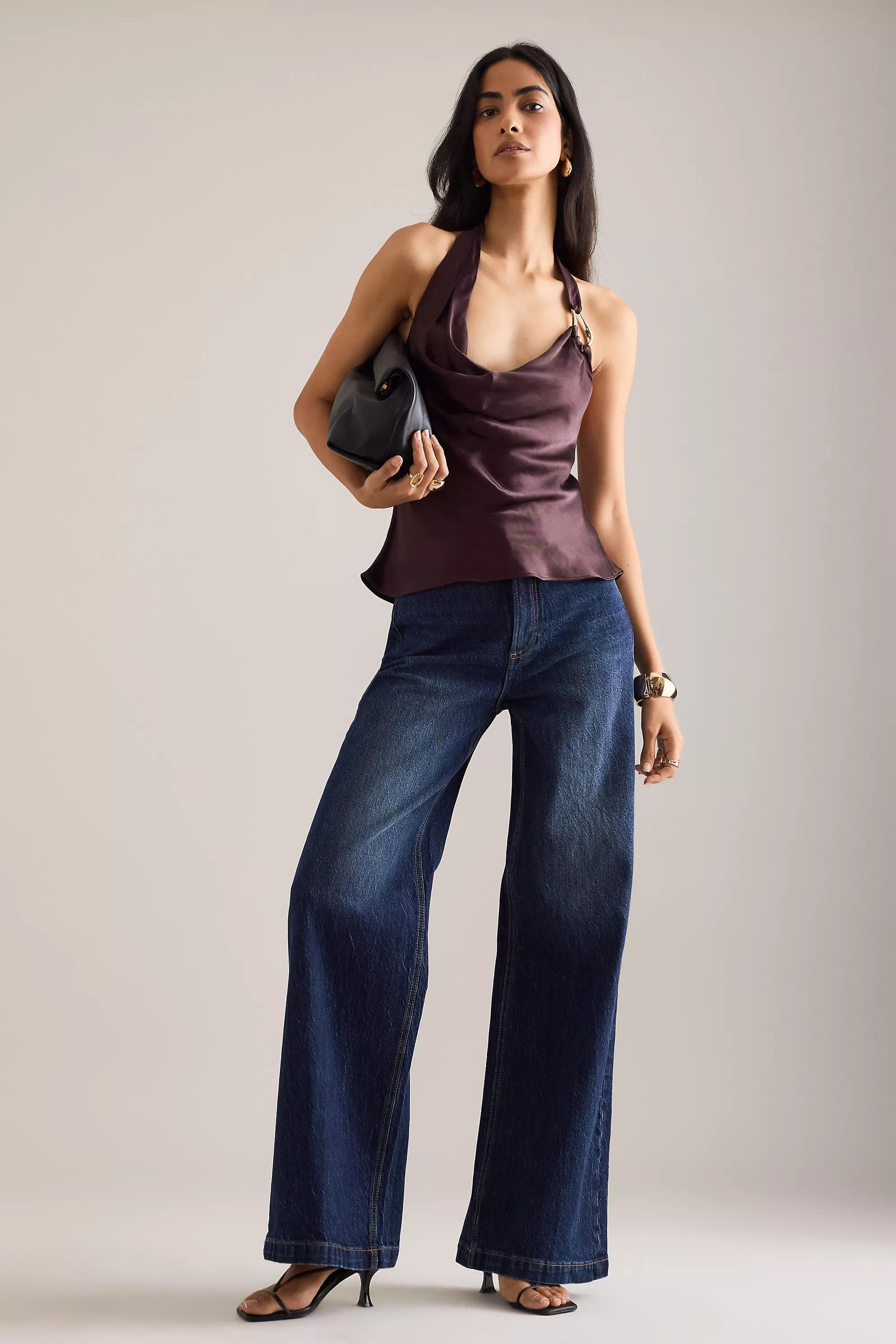 By Anthropologie Satin Hardware Detail Halter Top, Purple, A501_0052, large image number 2