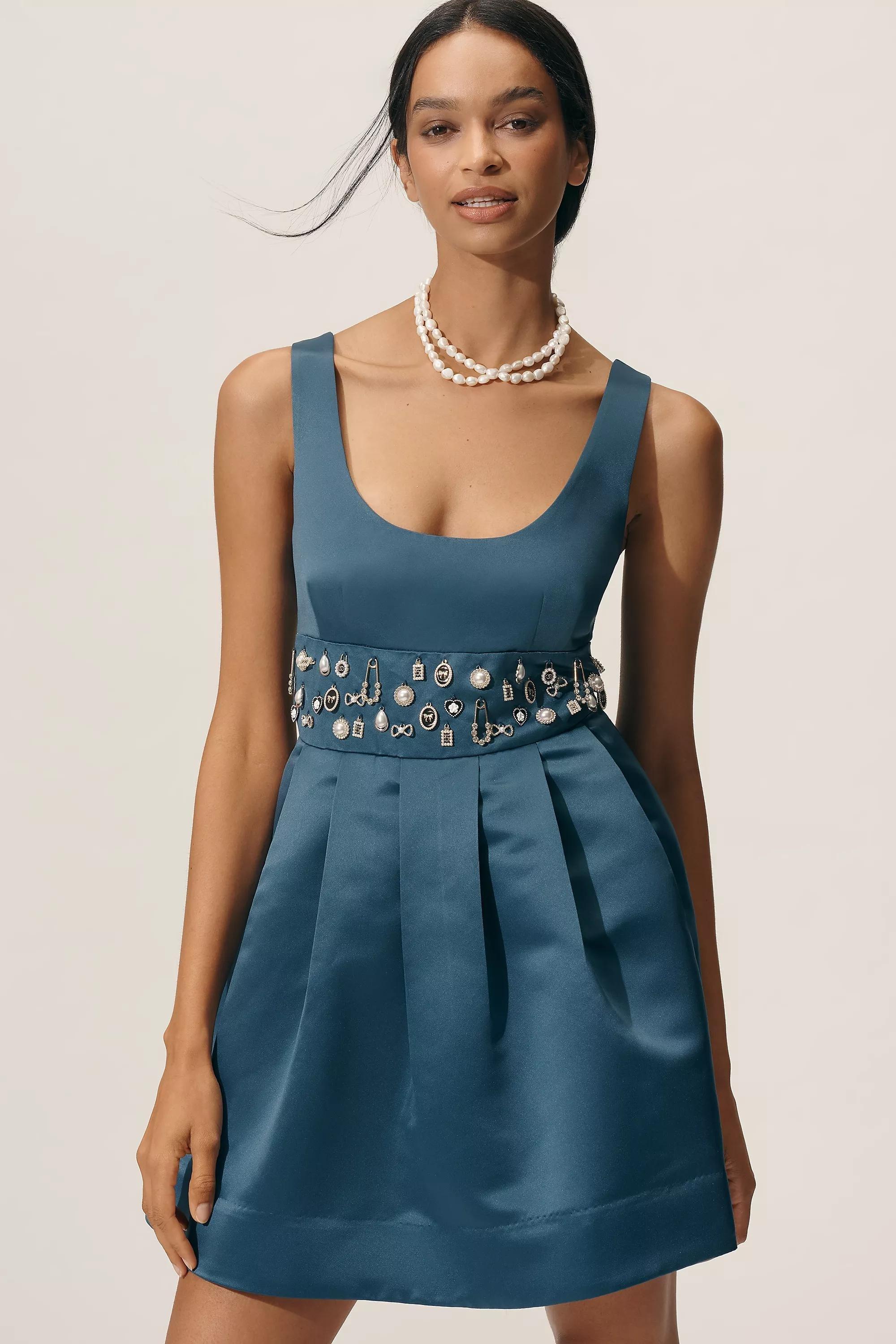 BLUE Maeve Satin Belted Charm Mini Dress, A501_0040, large image number 0