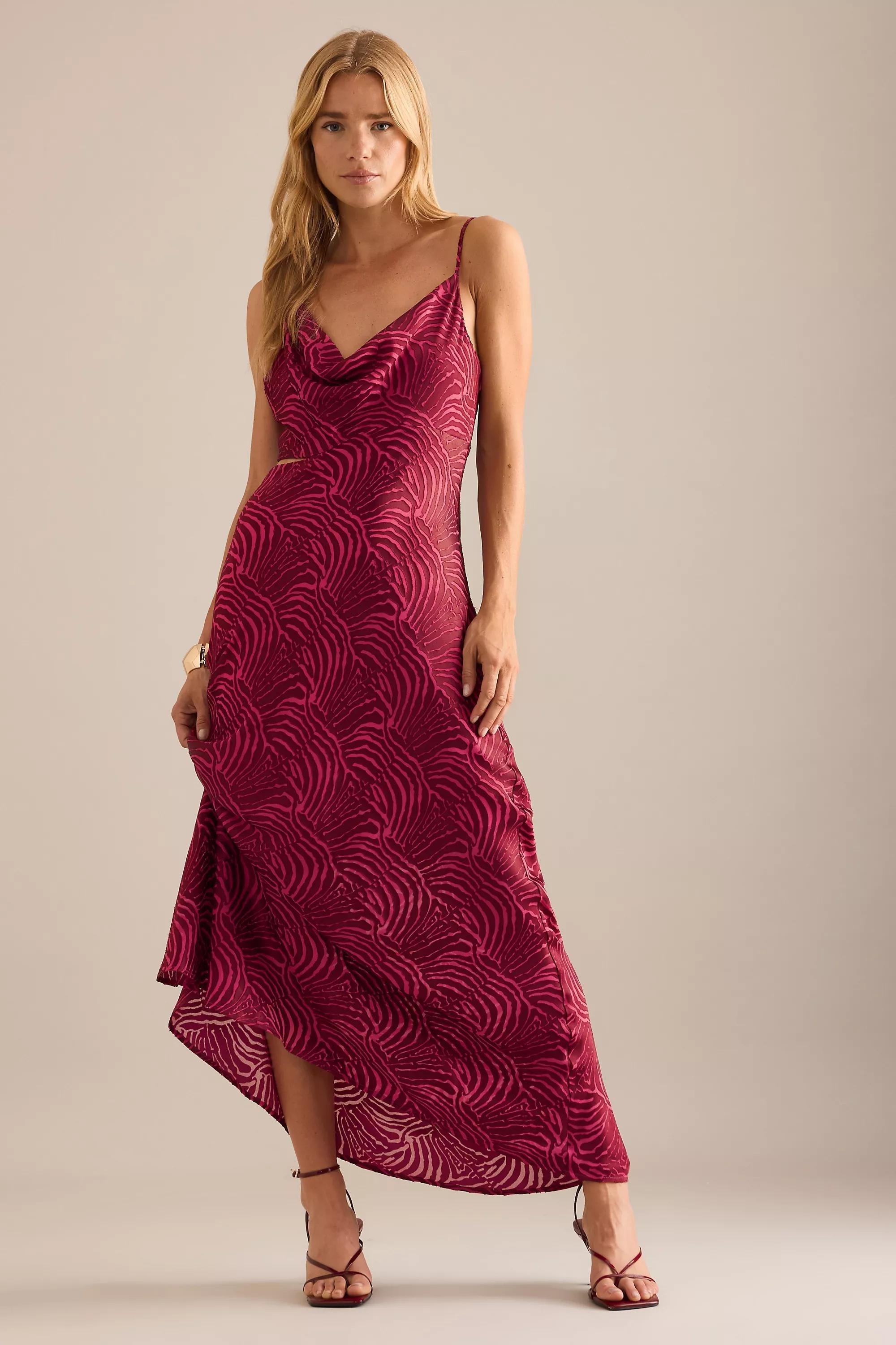 By Anthropologie Kelly Cowl Neck Cut-Out Maxi Dress, Burgundy, A501_0259, medium