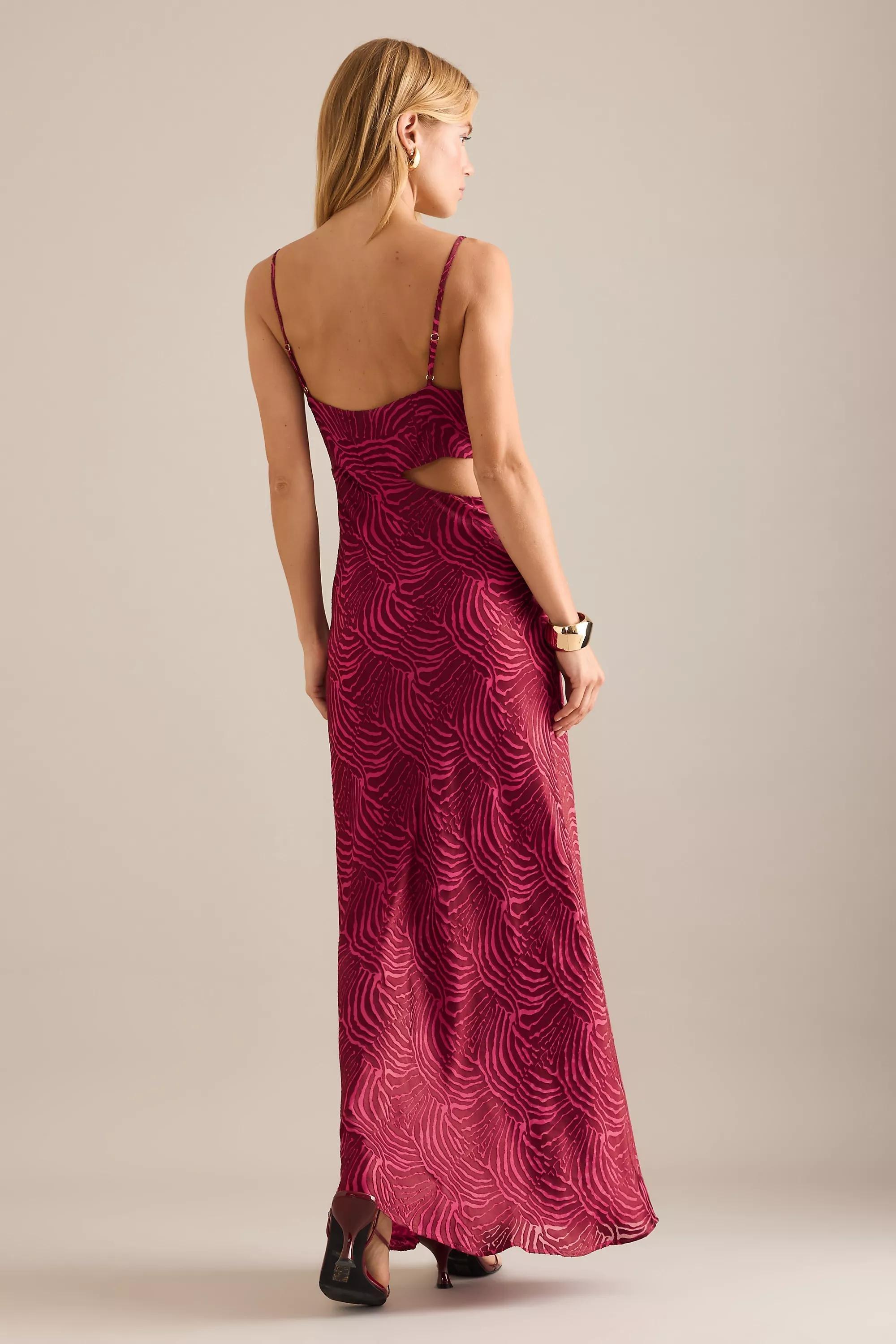 By Anthropologie Kelly Cowl Neck Cut-Out Maxi Dress, Burgundy, A501_0259, medium