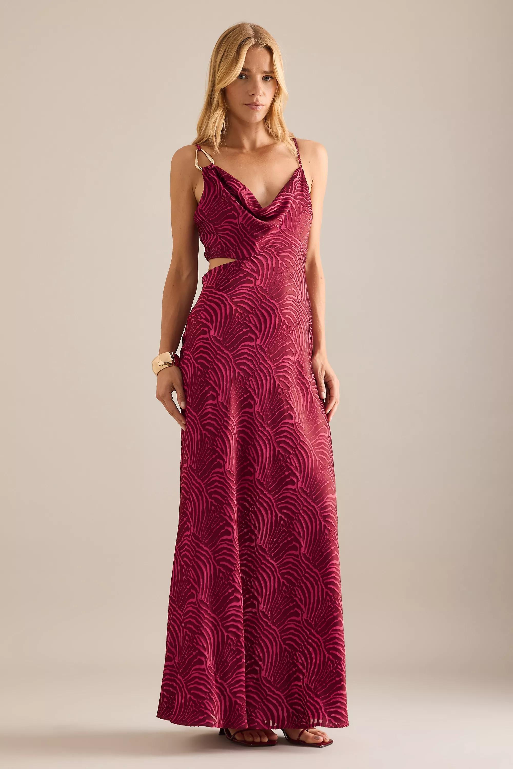 By Anthropologie Kelly Cowl Neck Cut-Out Maxi Dress, Burgundy, A501_0259, large image number 4