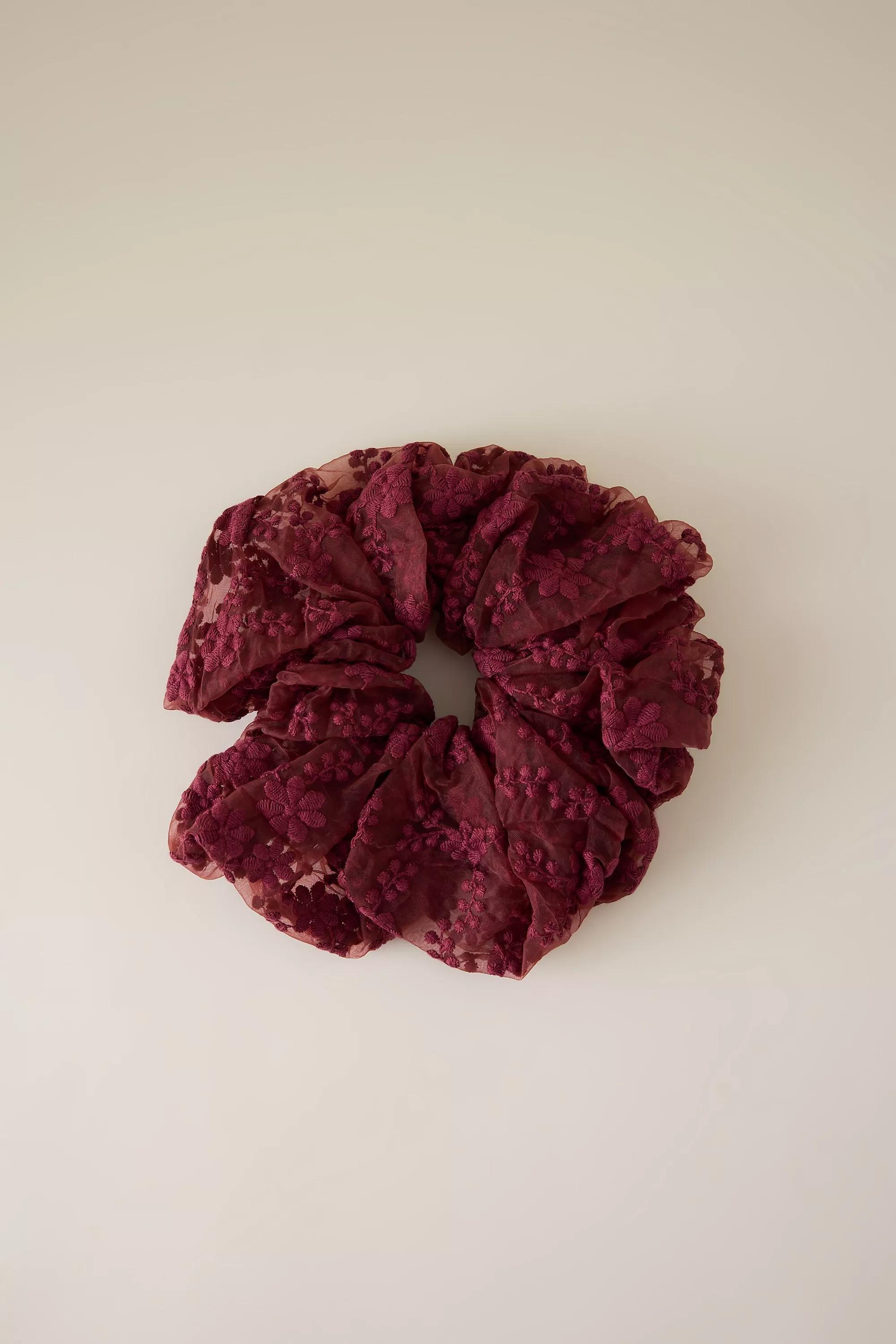 Oversized Lace Hair Scrunchie, Red, A501_0061, large image number 0