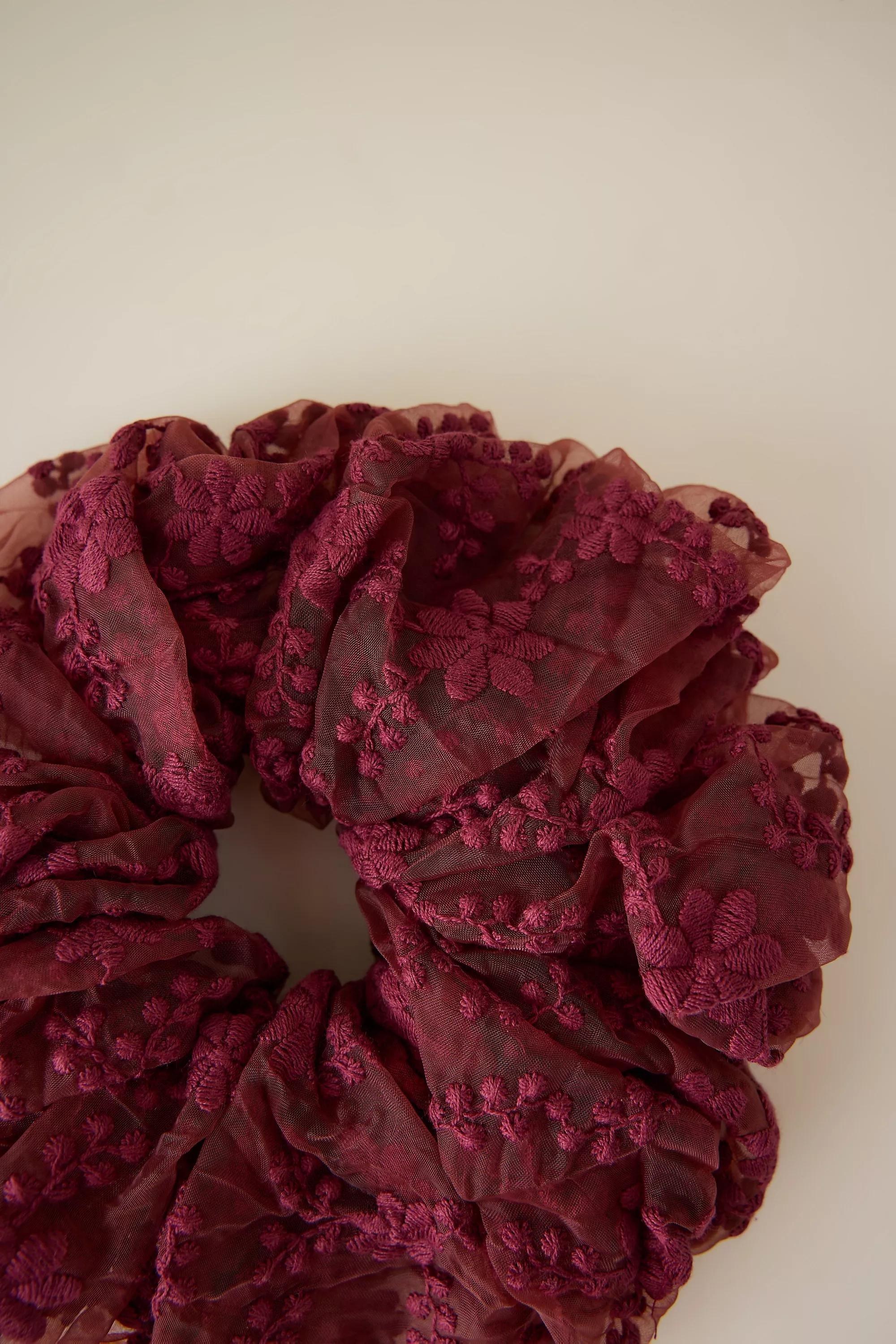 Oversized Lace Hair Scrunchie, Red, A501_0061, medium