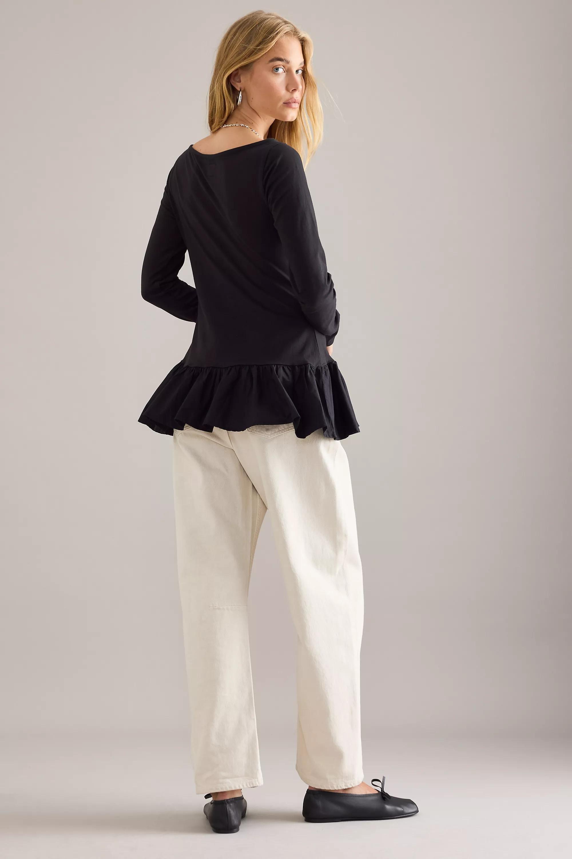 By Maeve Long-Sleeve Peplum Top, Black, A501_0001, large image number 1