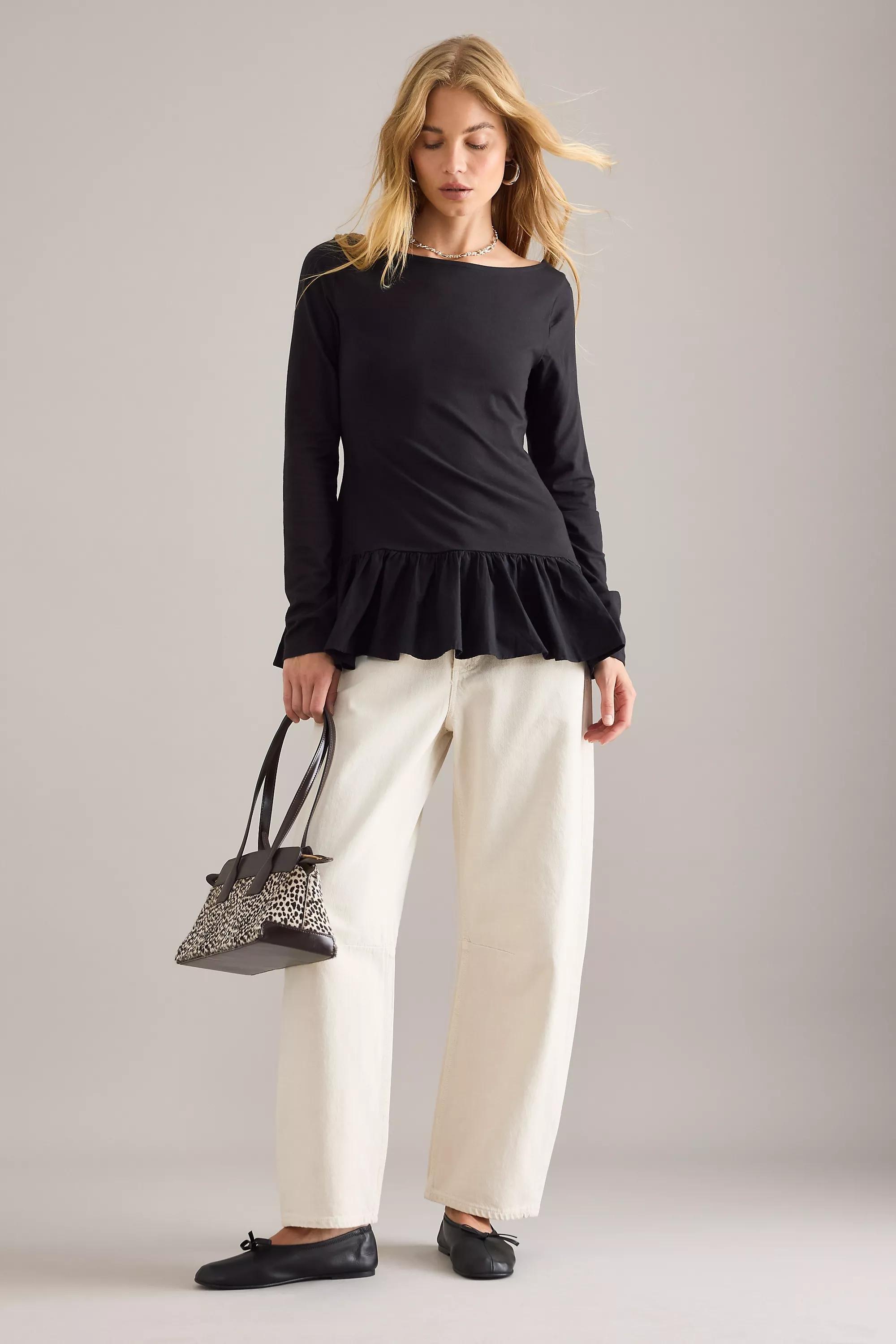 By Maeve Long-Sleeve Peplum Top, Black, A501_0001, large image number 2
