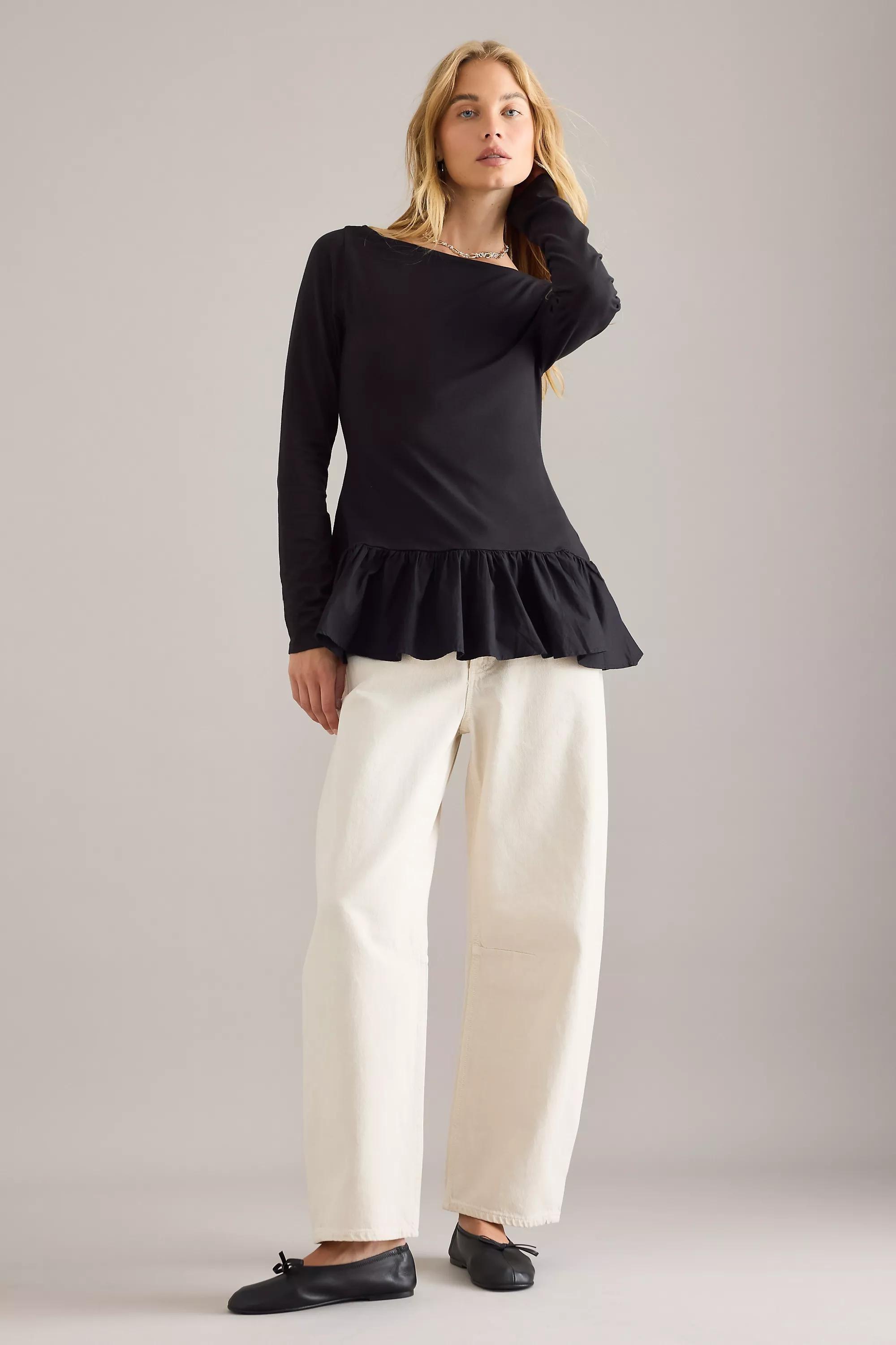 By Maeve Long-Sleeve Peplum Top, Black, A501_0001, large image number 3