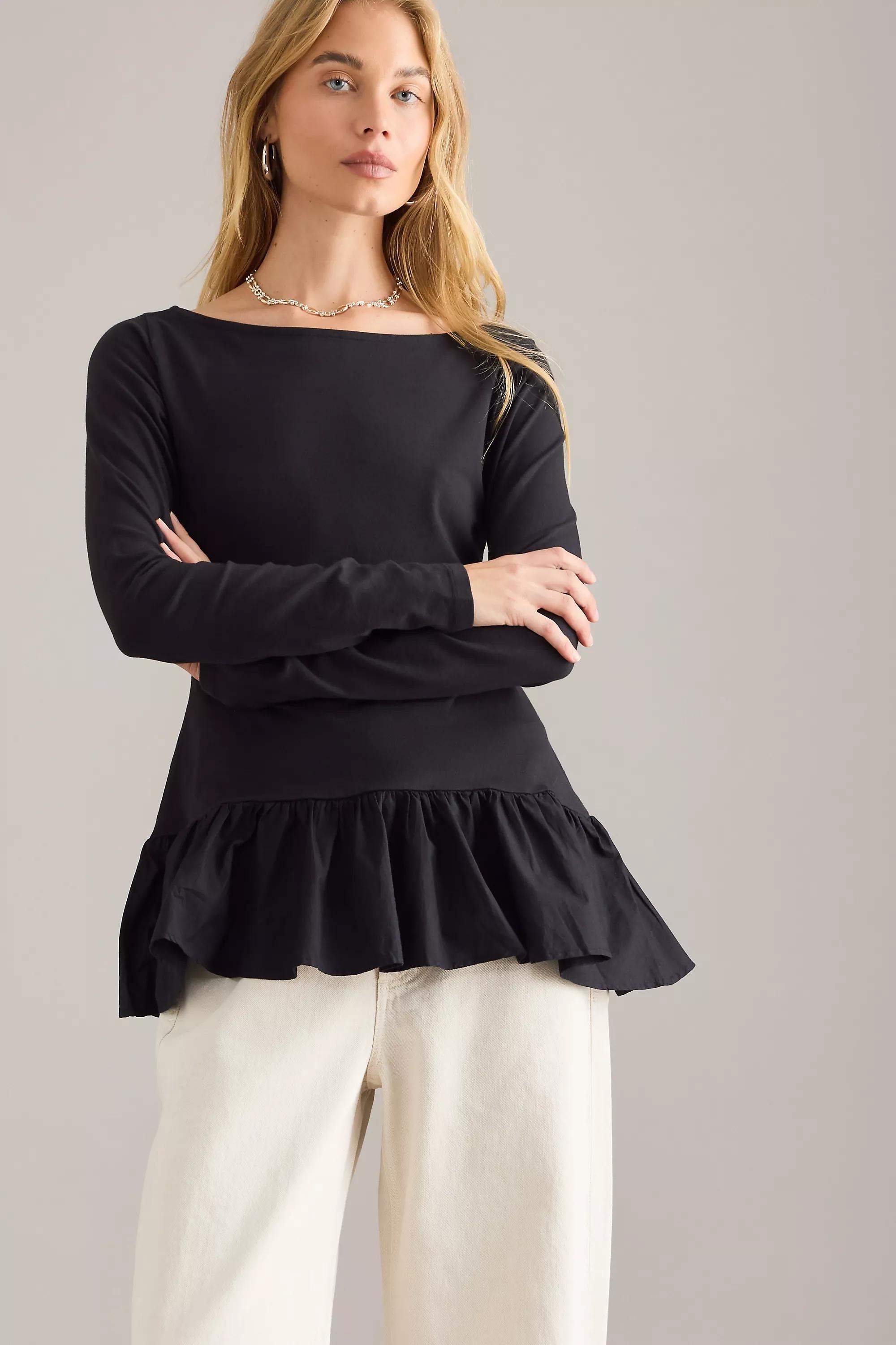 By Maeve Long-Sleeve Peplum Top, Black, A501_0001, large image number 4