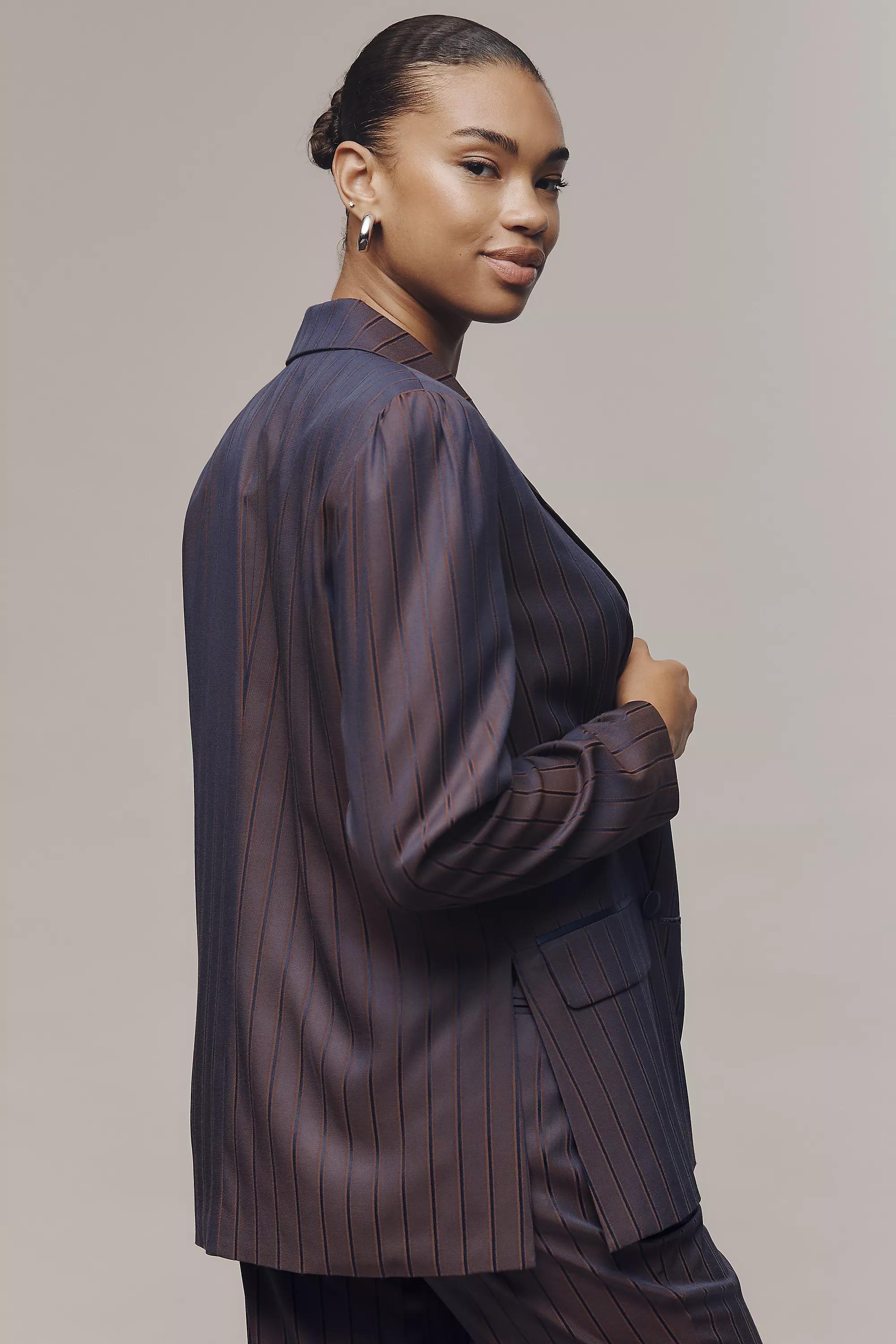 By Maeve Pinstripe Relaxed Blazer, Blue, A501_0049, large image number 1