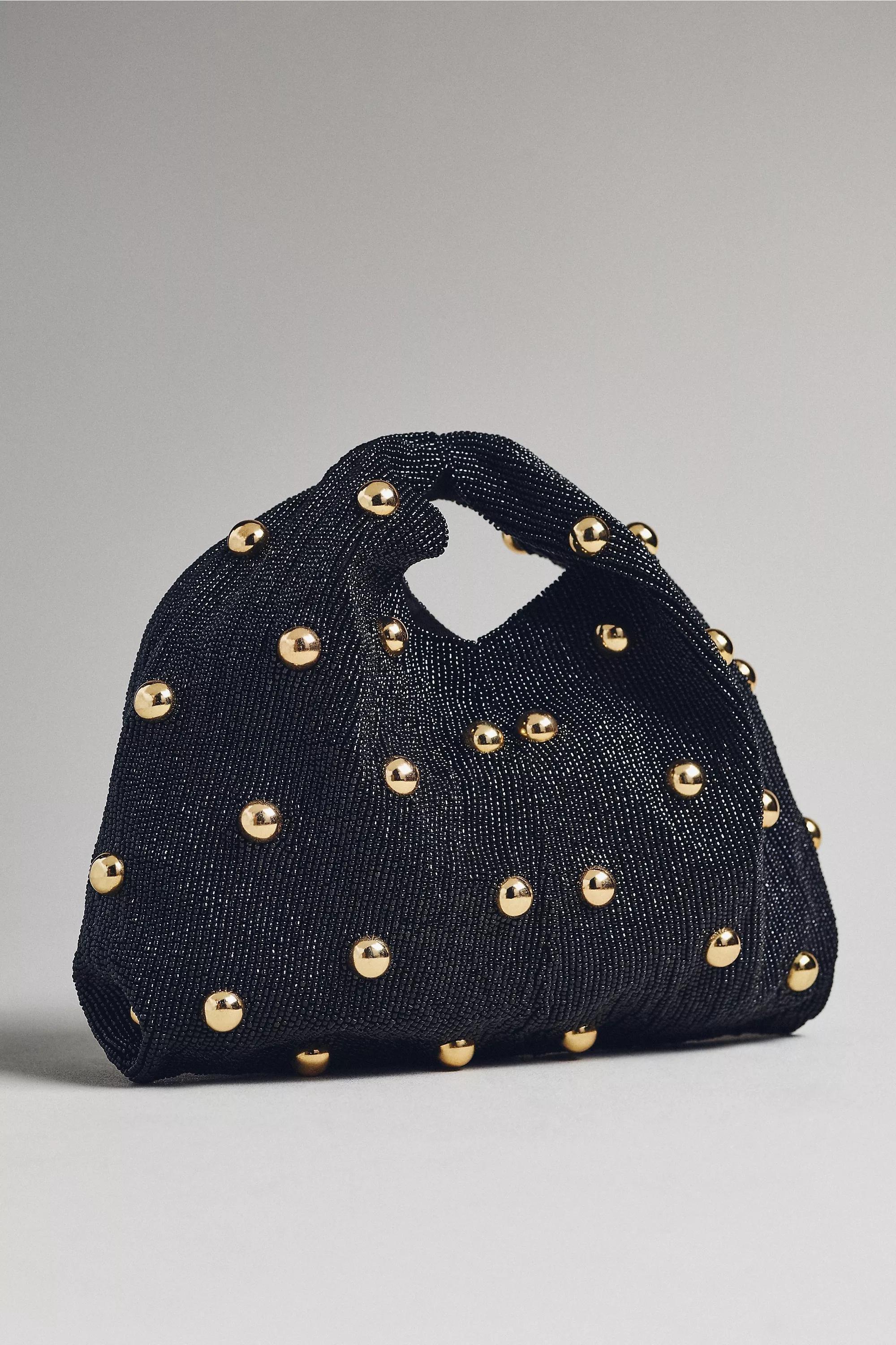 Studded Beaded Satchel Bag, Black, A501_0001, large image number 0