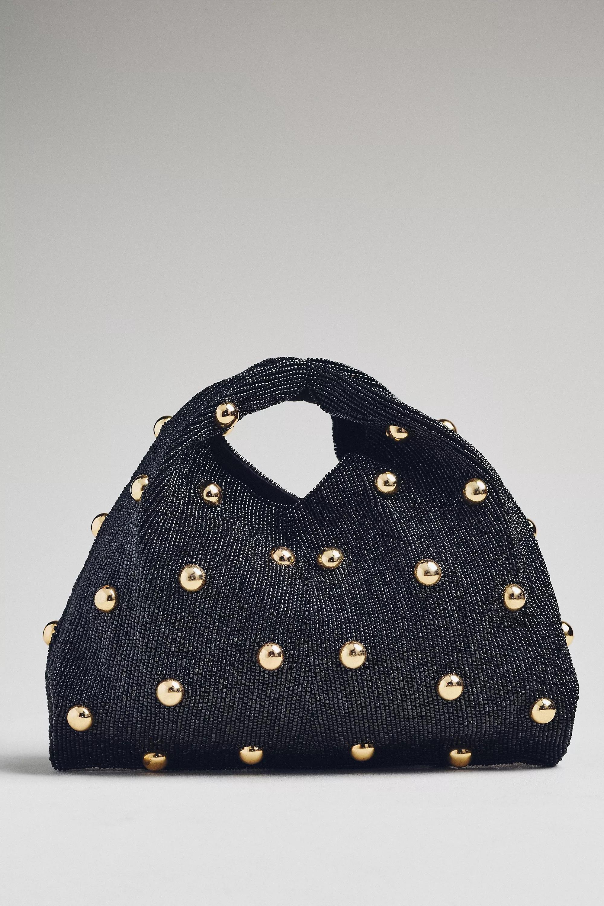 Studded Beaded Satchel Bag, Black, A501_0001, large image number 1