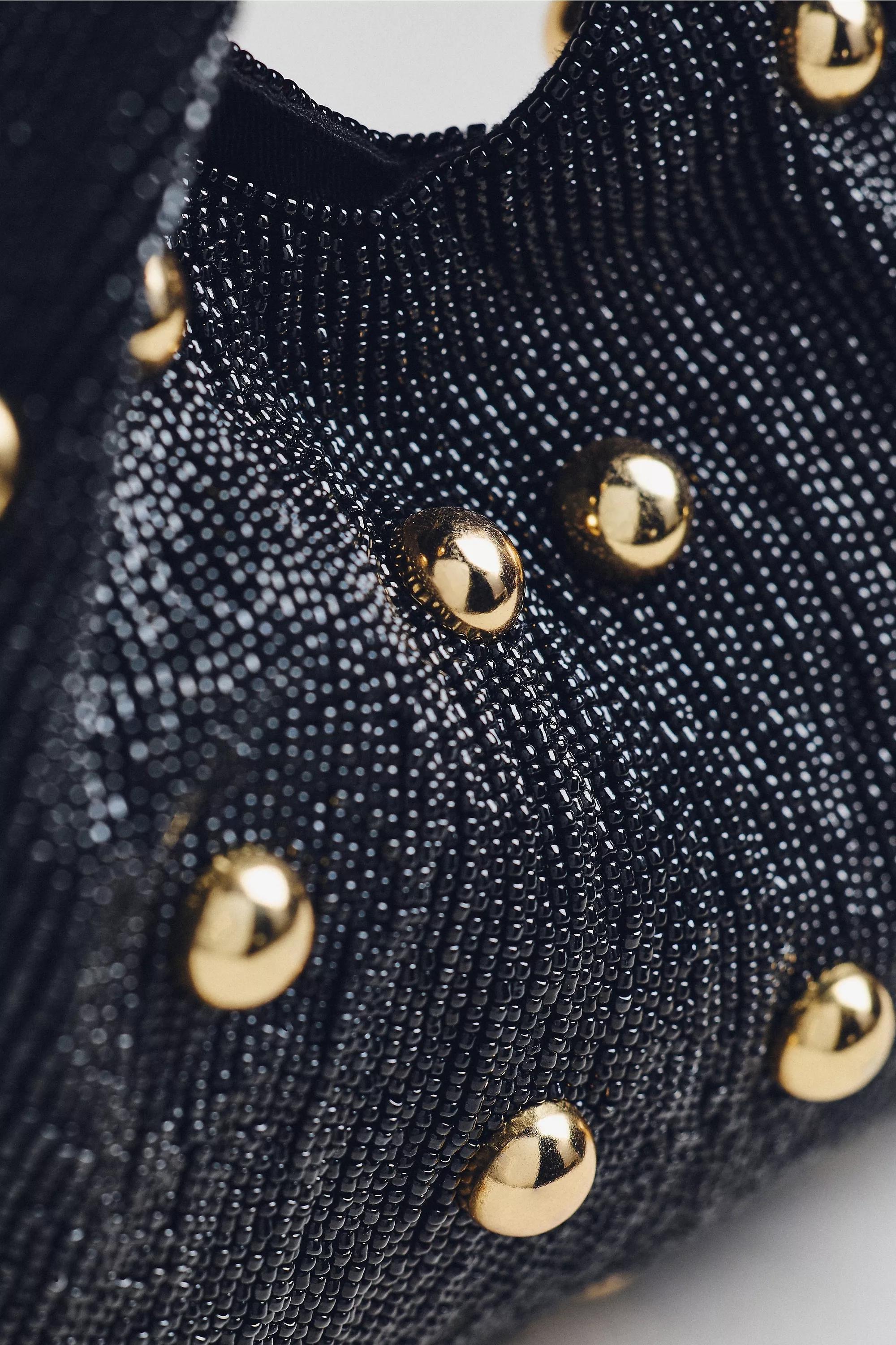 Studded Beaded Satchel Bag, Black, A501_0001, large image number 2