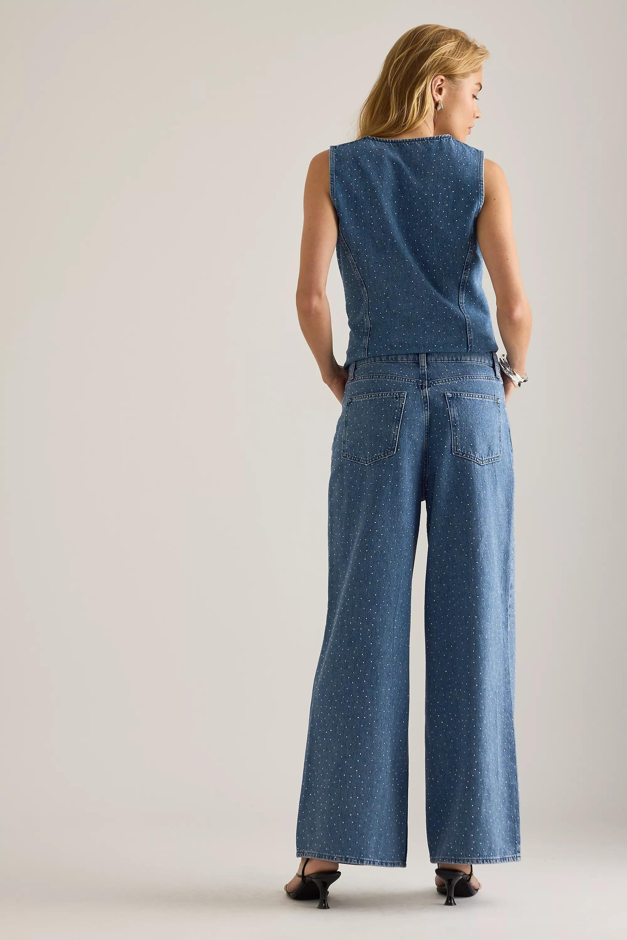 By Anthropologie Sparkle Wide-Leg Jeans, Blue, A501_0093, large image number 1
