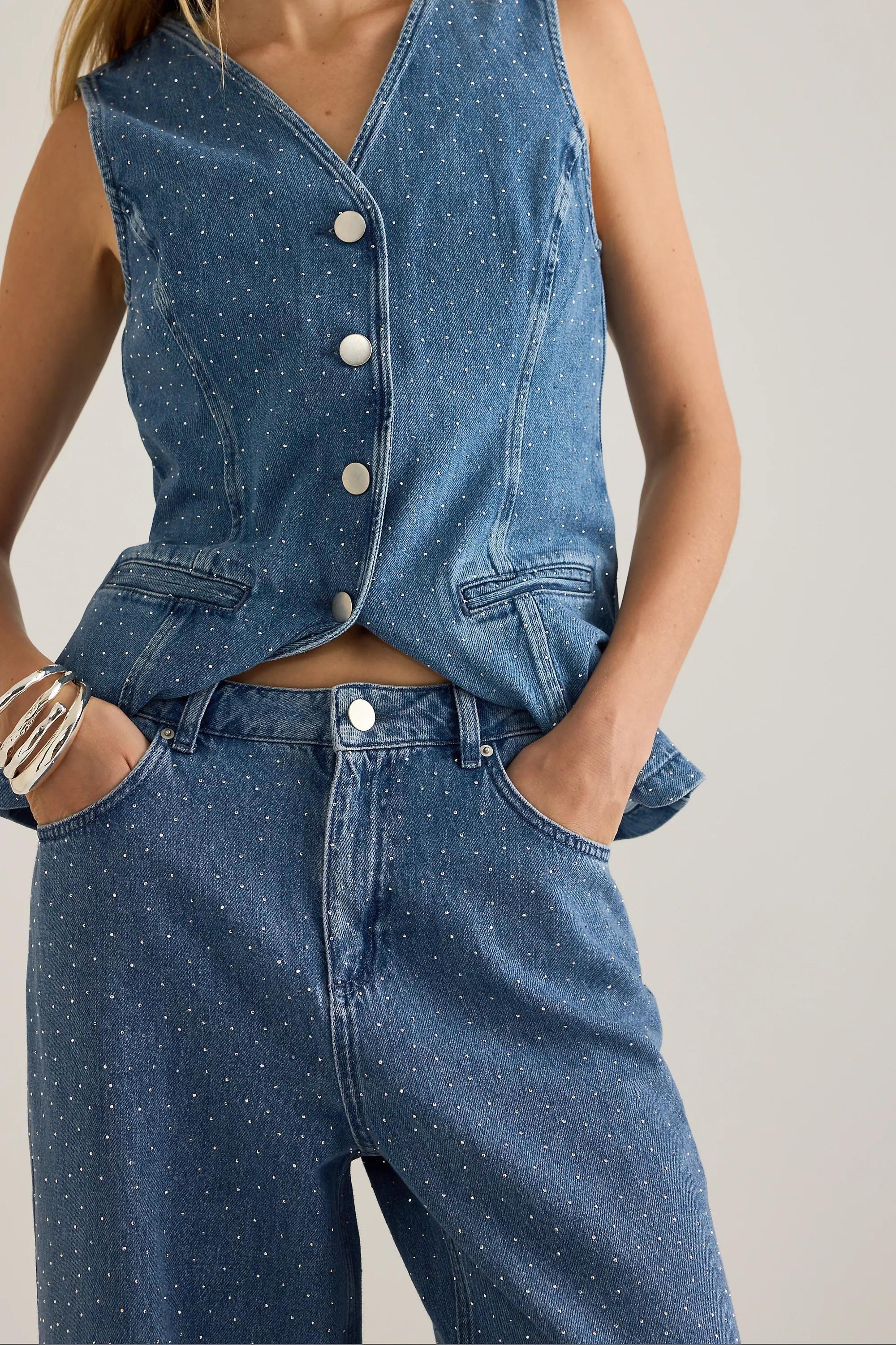 By Anthropologie Sparkle Wide-Leg Jeans, Blue, A501_0093, large image number 4