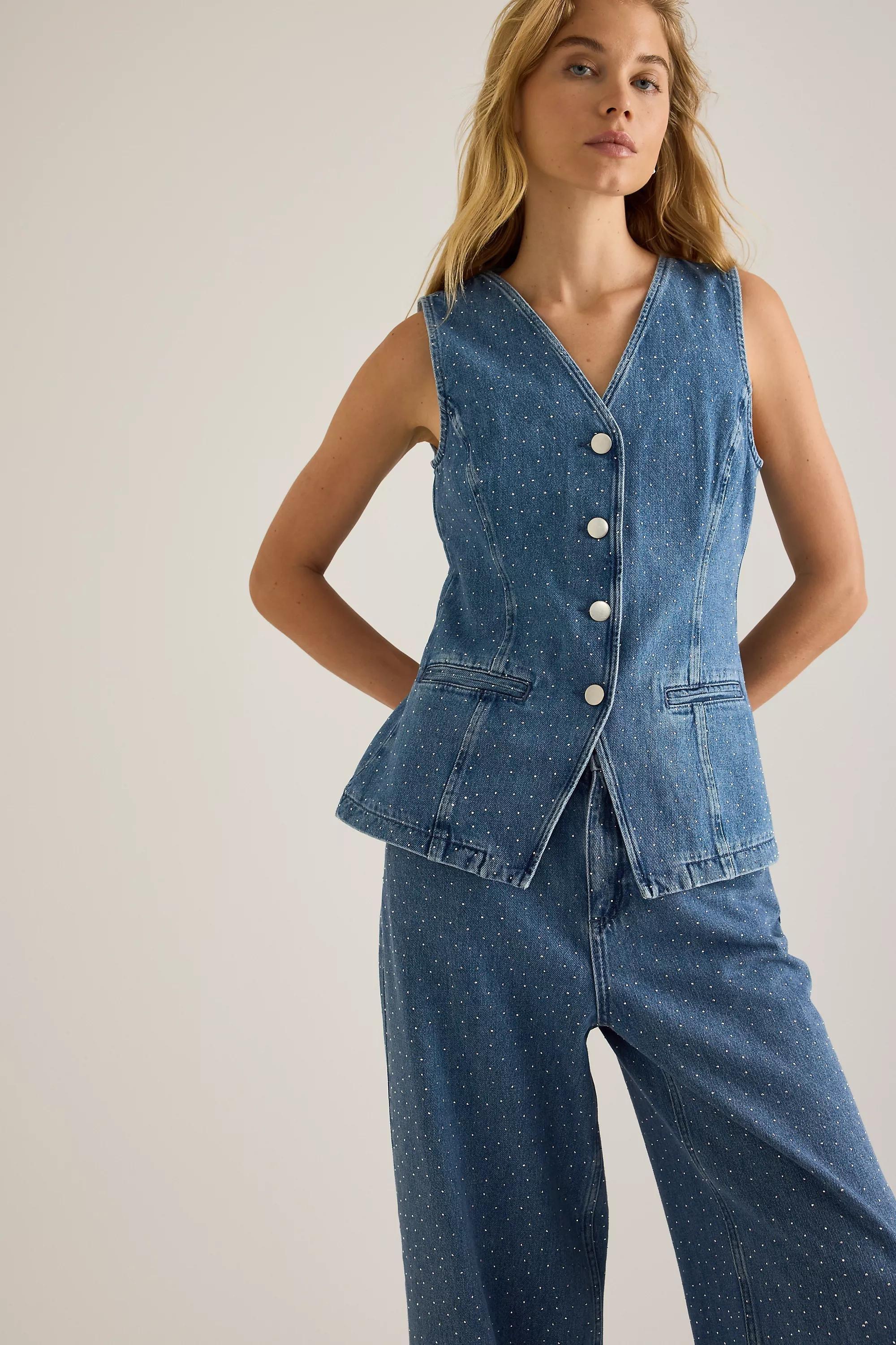 By Anthropologie Sparkle Wide-Leg Jeans, Blue, A501_0093, large image number 5