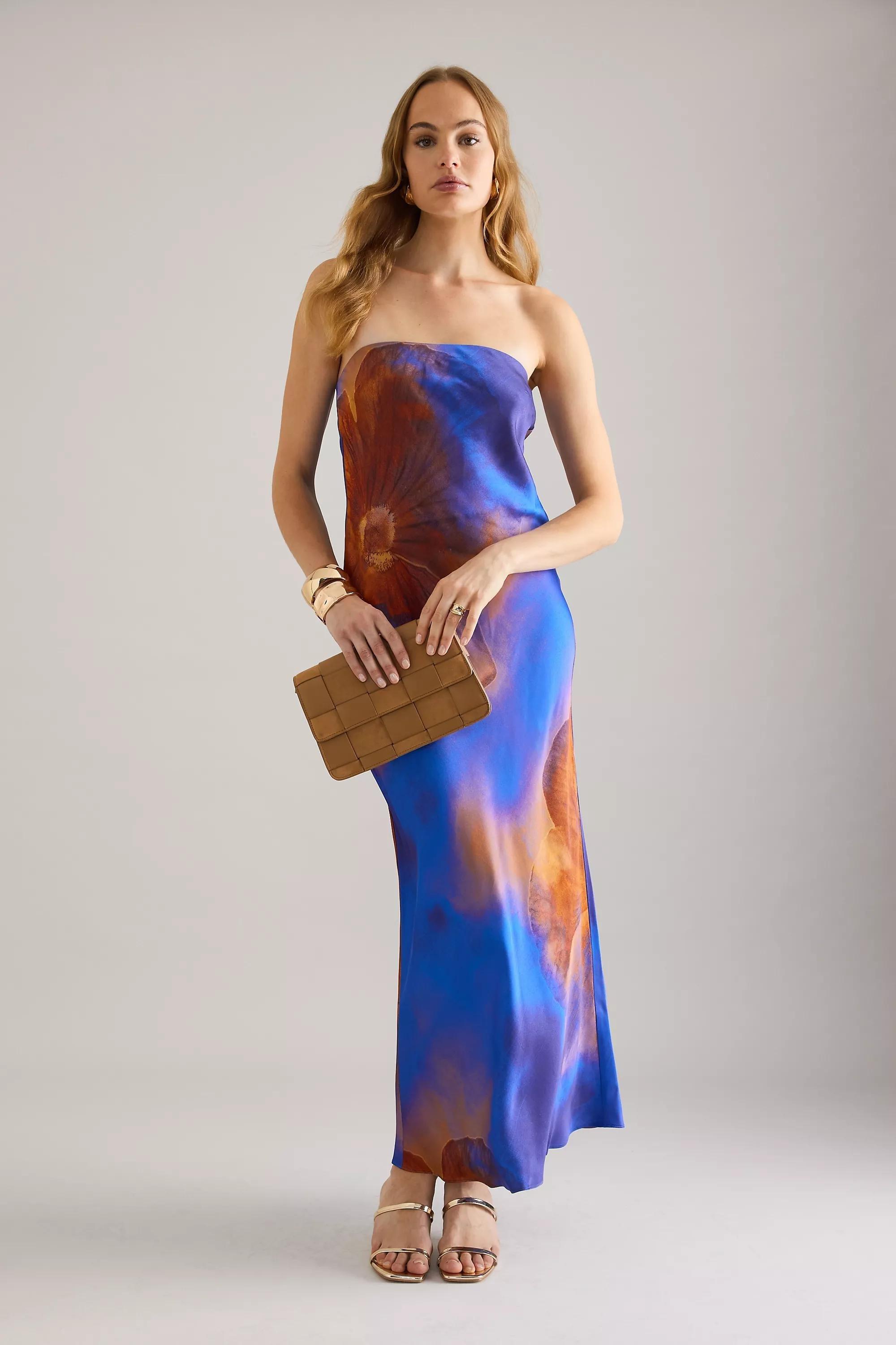 The Fleur Strapless Satin Maxi Slip Dress, Blue, A501_0526, large image number 0