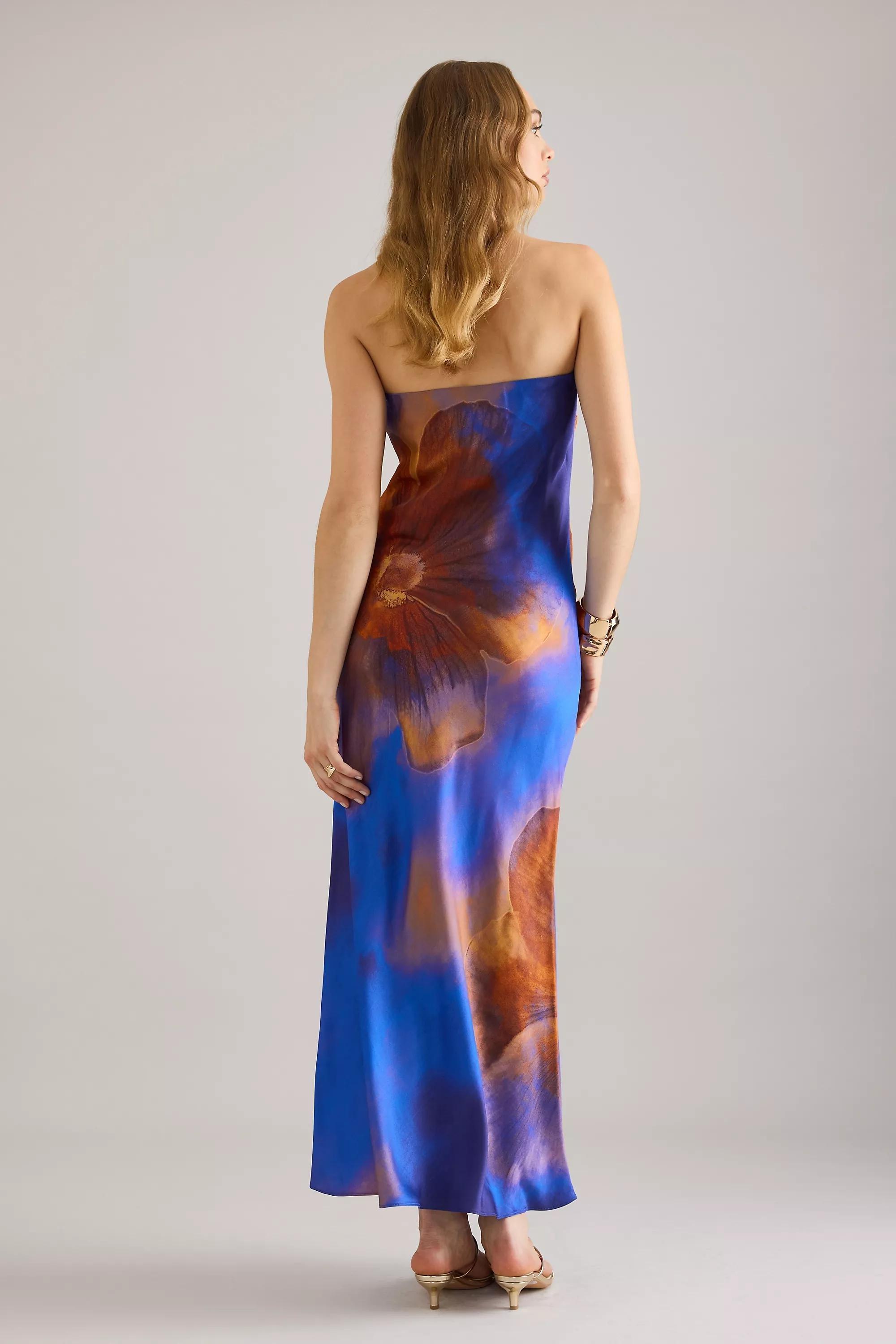 The Fleur Strapless Satin Maxi Slip Dress, Blue, A501_0526, large image number 1