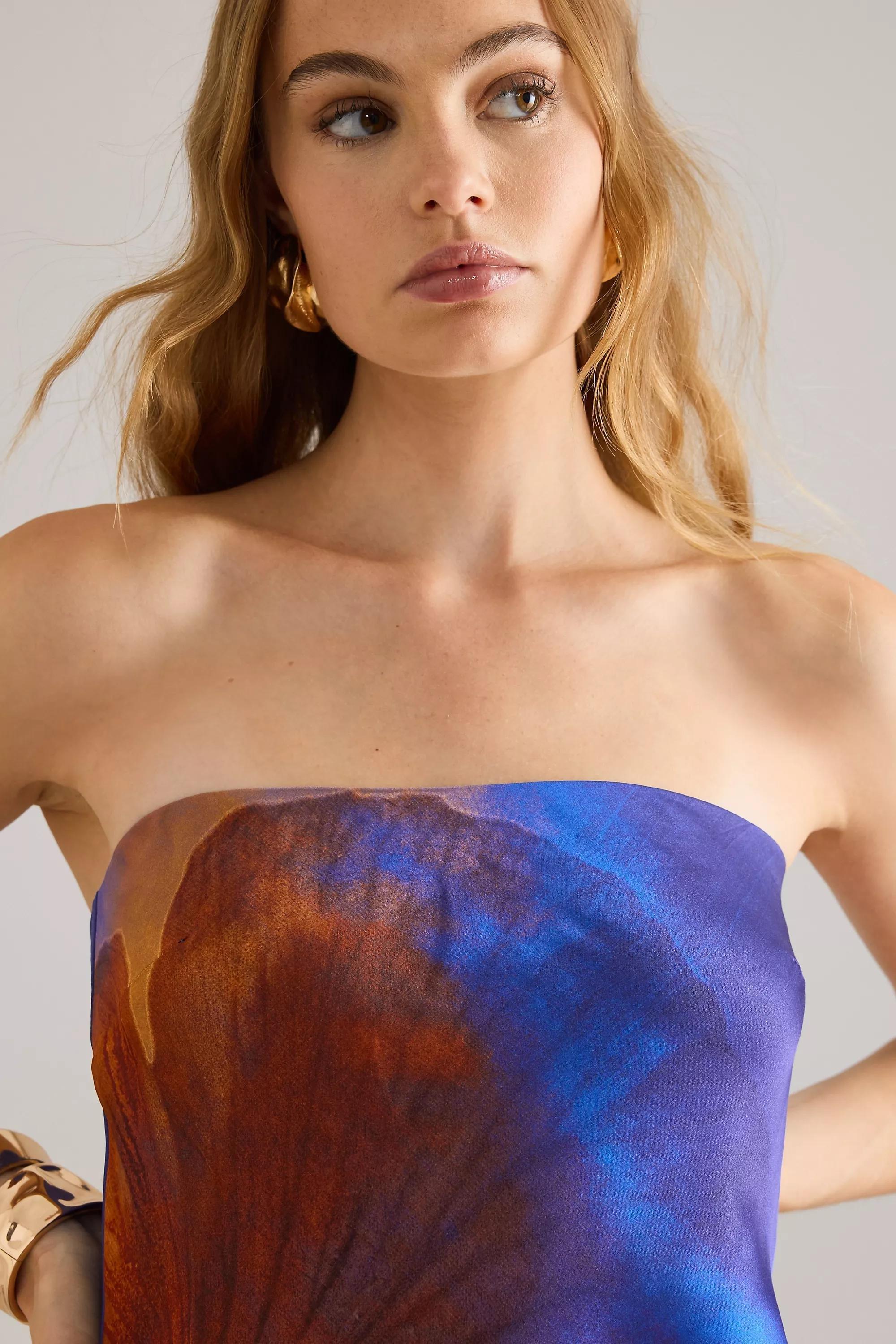 The Fleur Strapless Satin Maxi Slip Dress, Blue, A501_0526, large image number 3