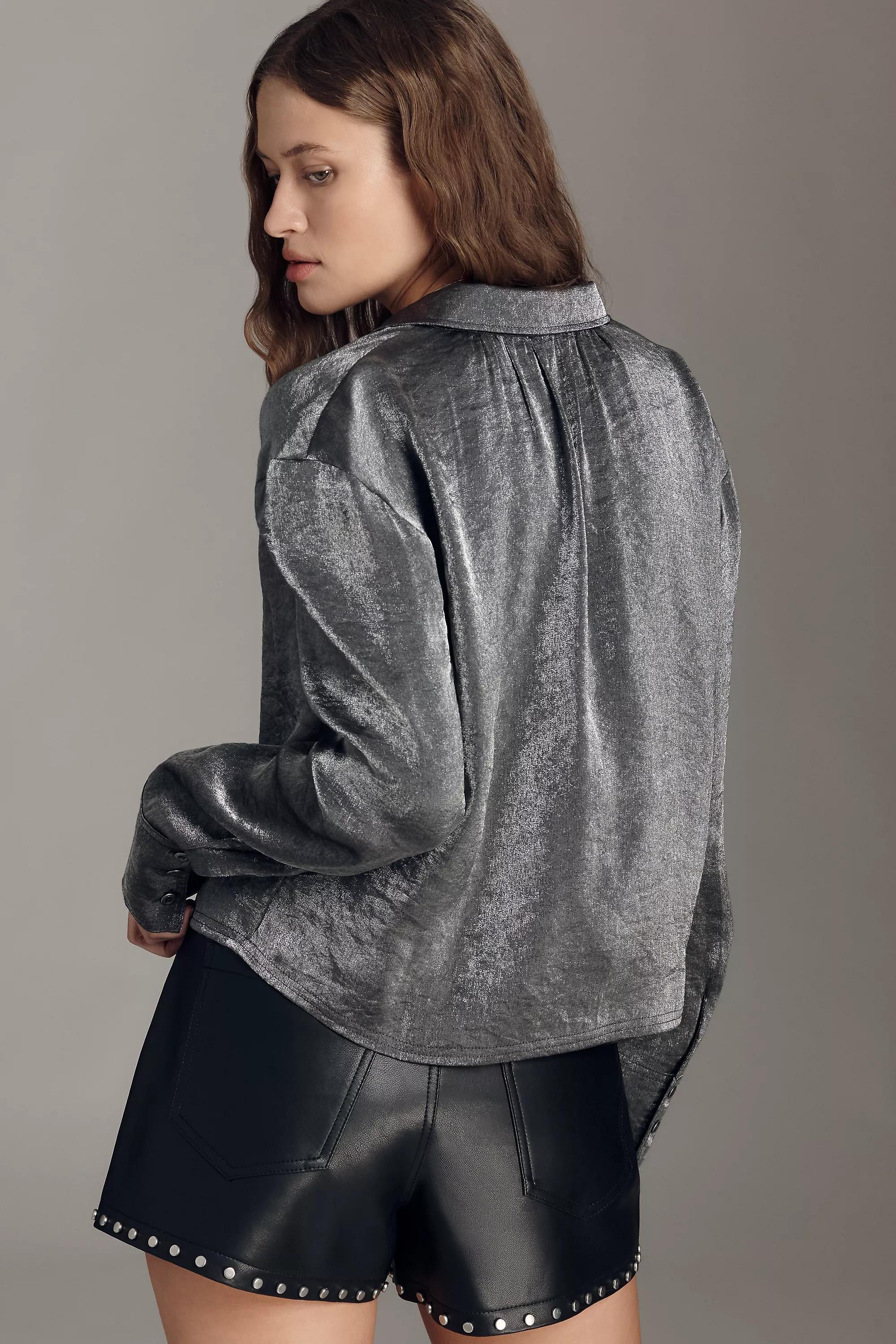 By Pilcro Liquid Shine Buttondown Shirt, Grey, A501_0113, medium