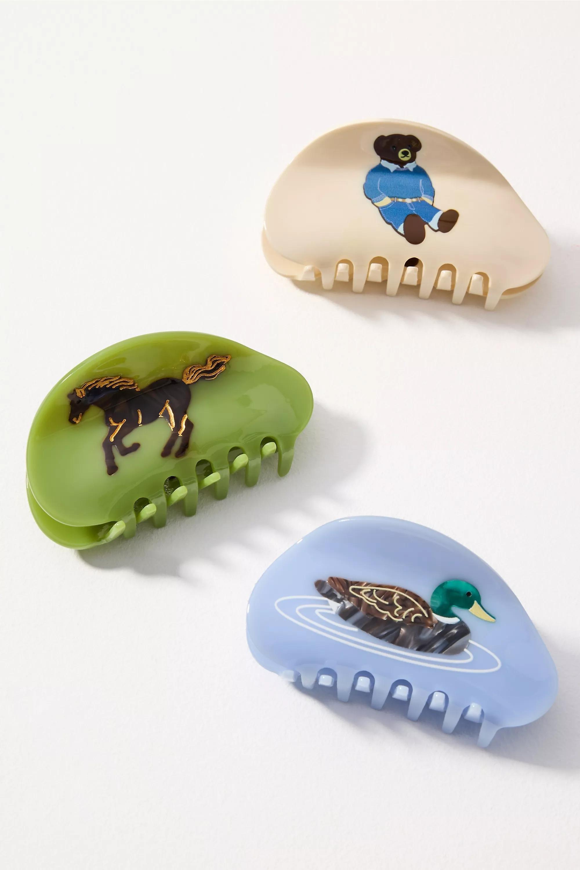 Assorted Icon Hair Claw Clips, Set of 3, YELLOW, , medium