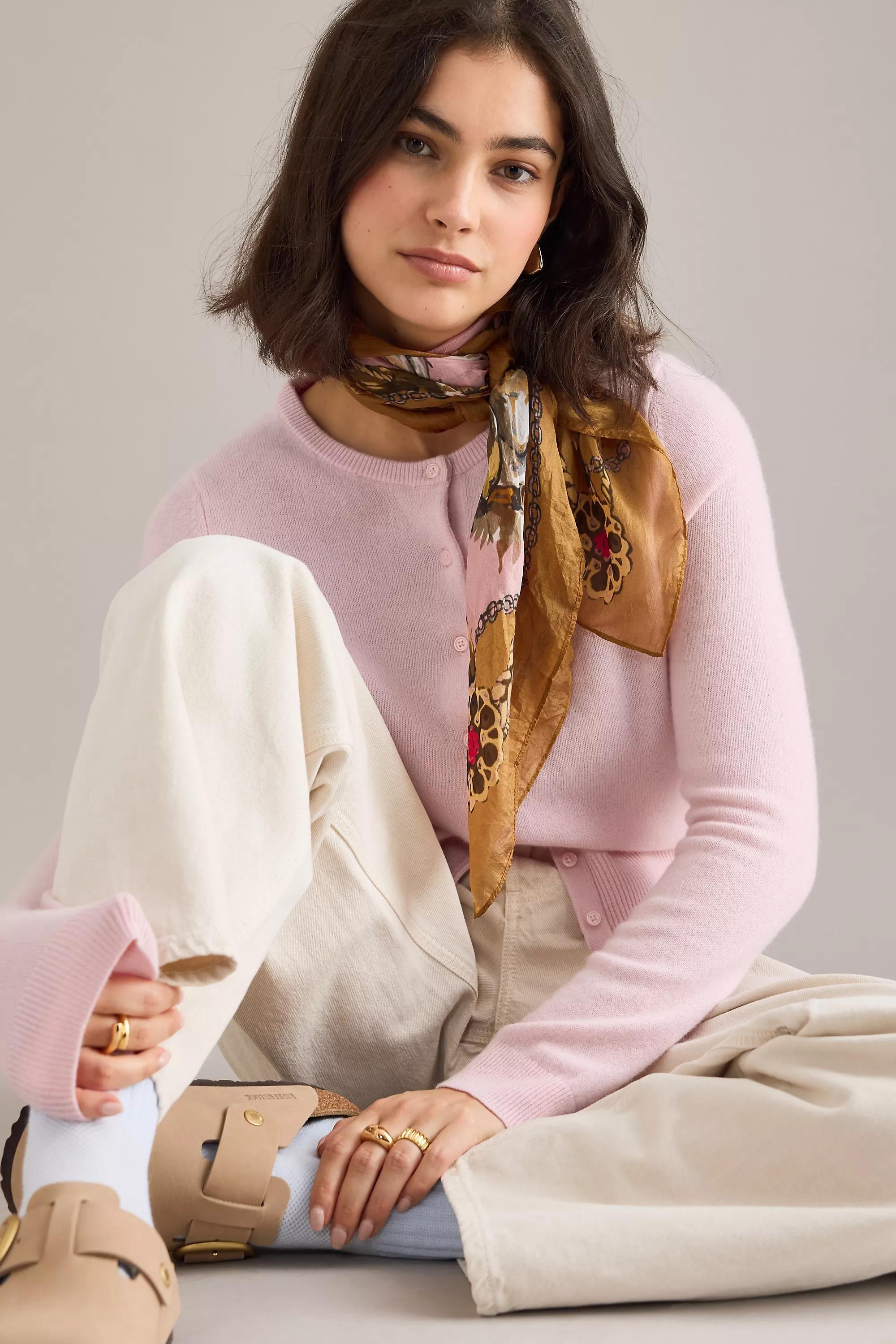 By Anthropologie Printed Silk Scarf, pink, A501_0066, medium