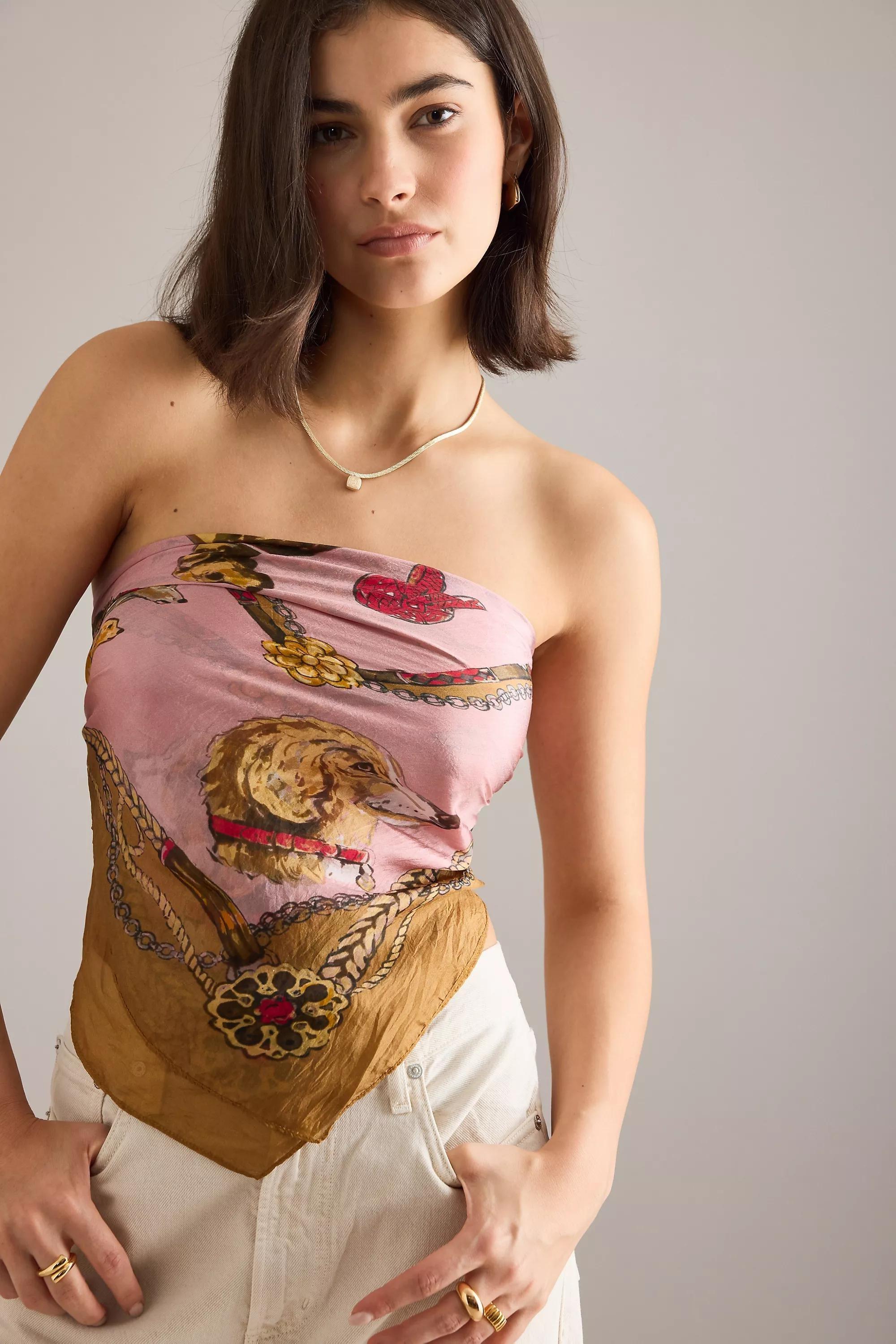 By Anthropologie Printed Silk Scarf, pink, A501_0066, medium