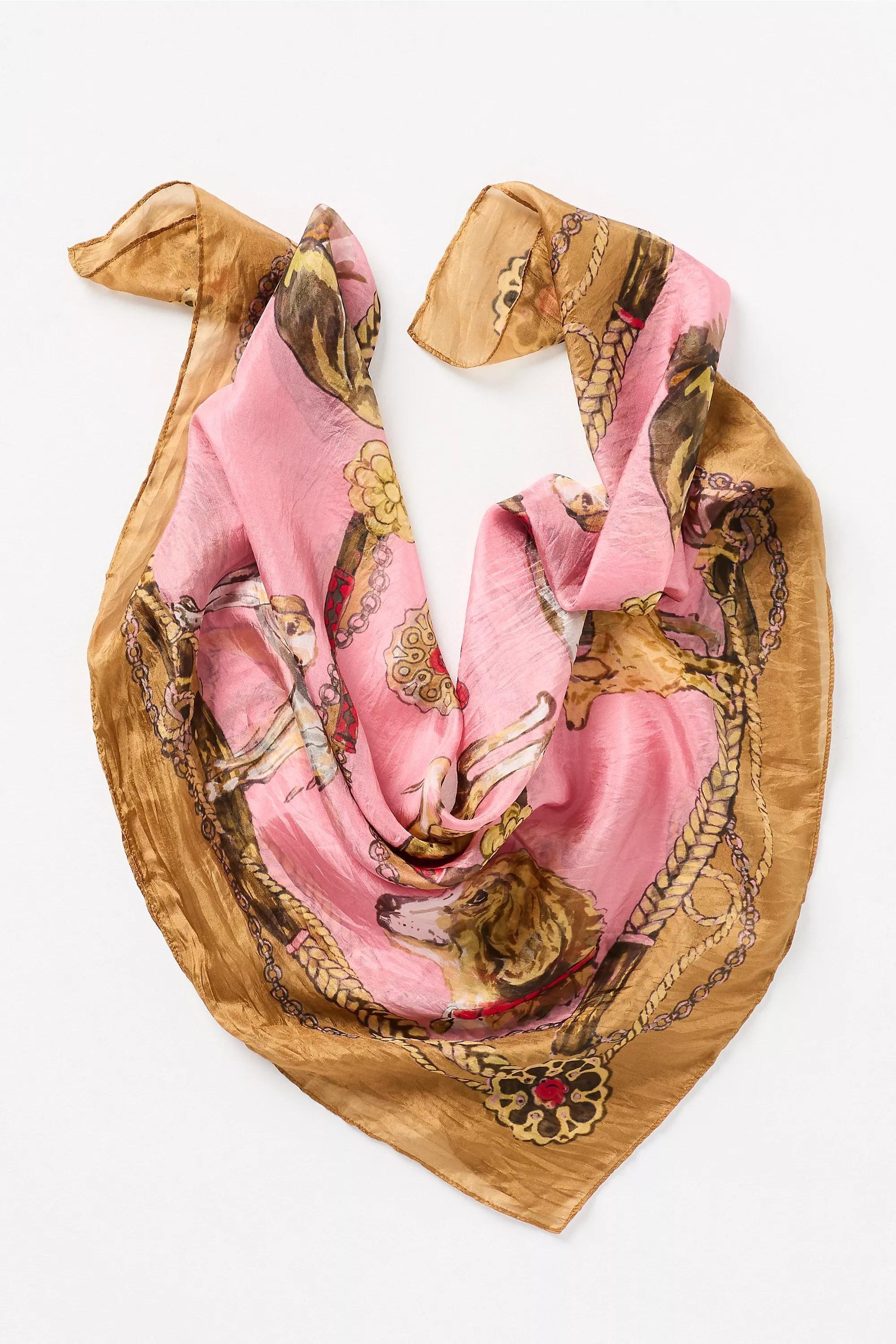 By Anthropologie Printed Silk Scarf, pink, A501_0066, medium