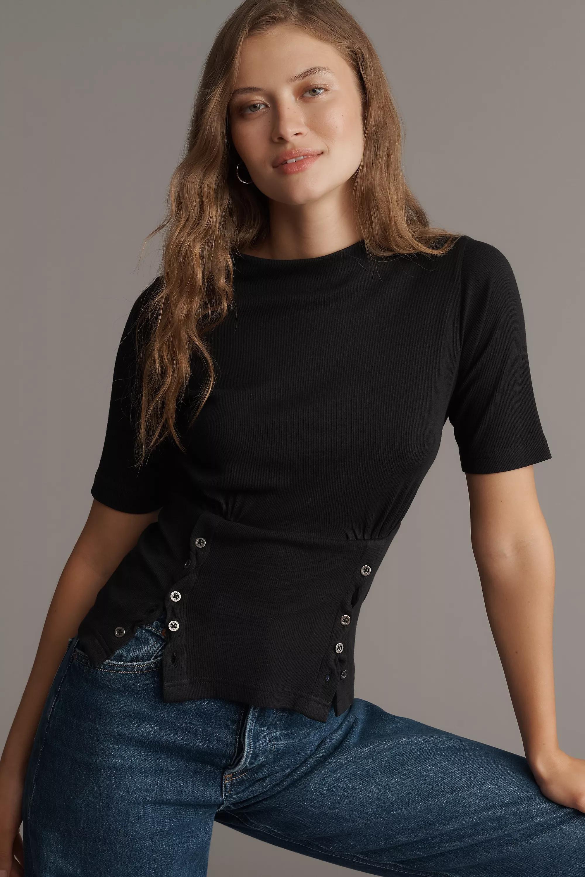 Pilcro Button-Bodice Waisted Top, Black, A501_0001, large image number 0