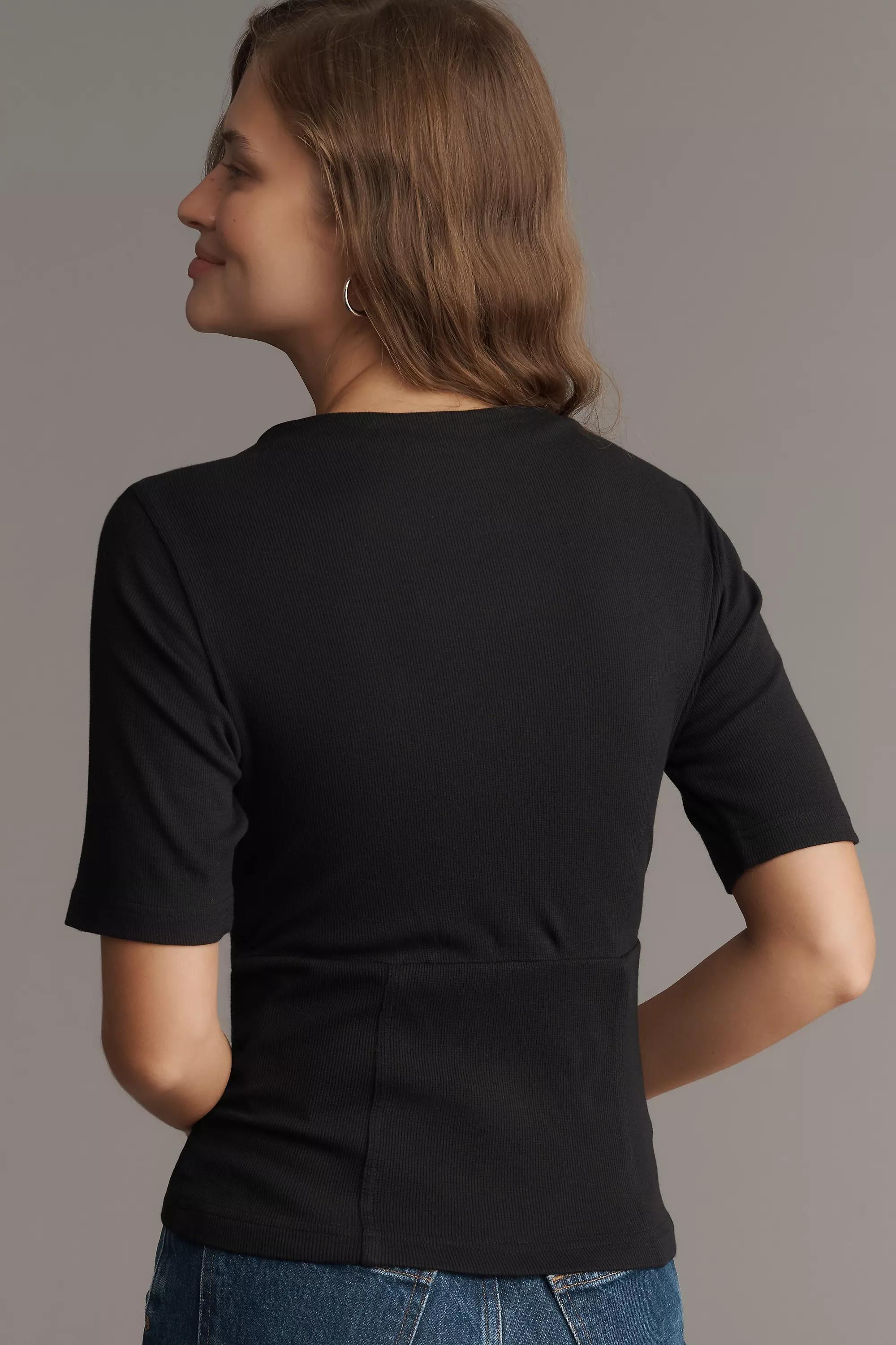 Pilcro Button-Bodice Waisted Top, Black, A501_0001, large image number 1