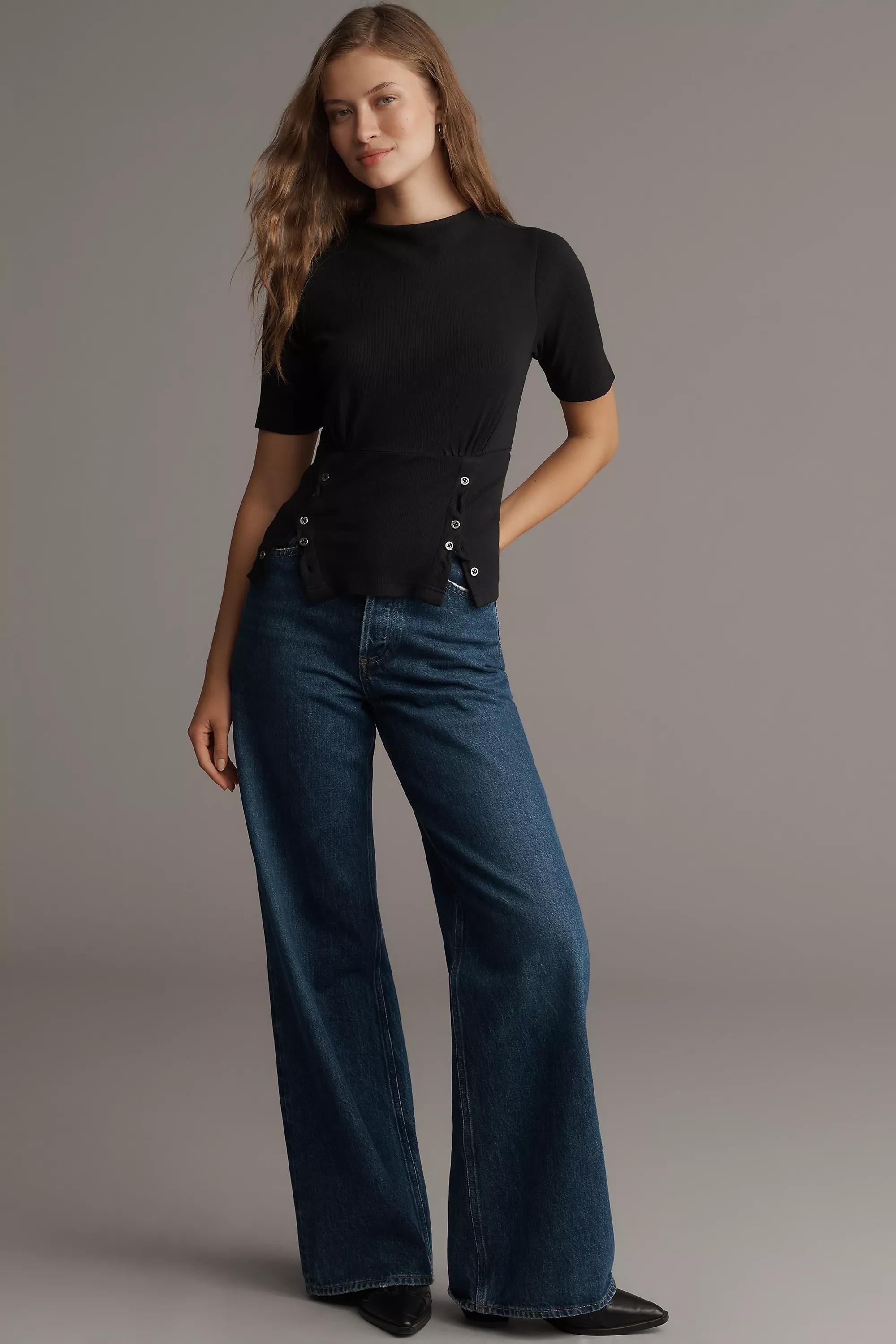 Pilcro Button-Bodice Waisted Top, Black, A501_0001, large image number 2