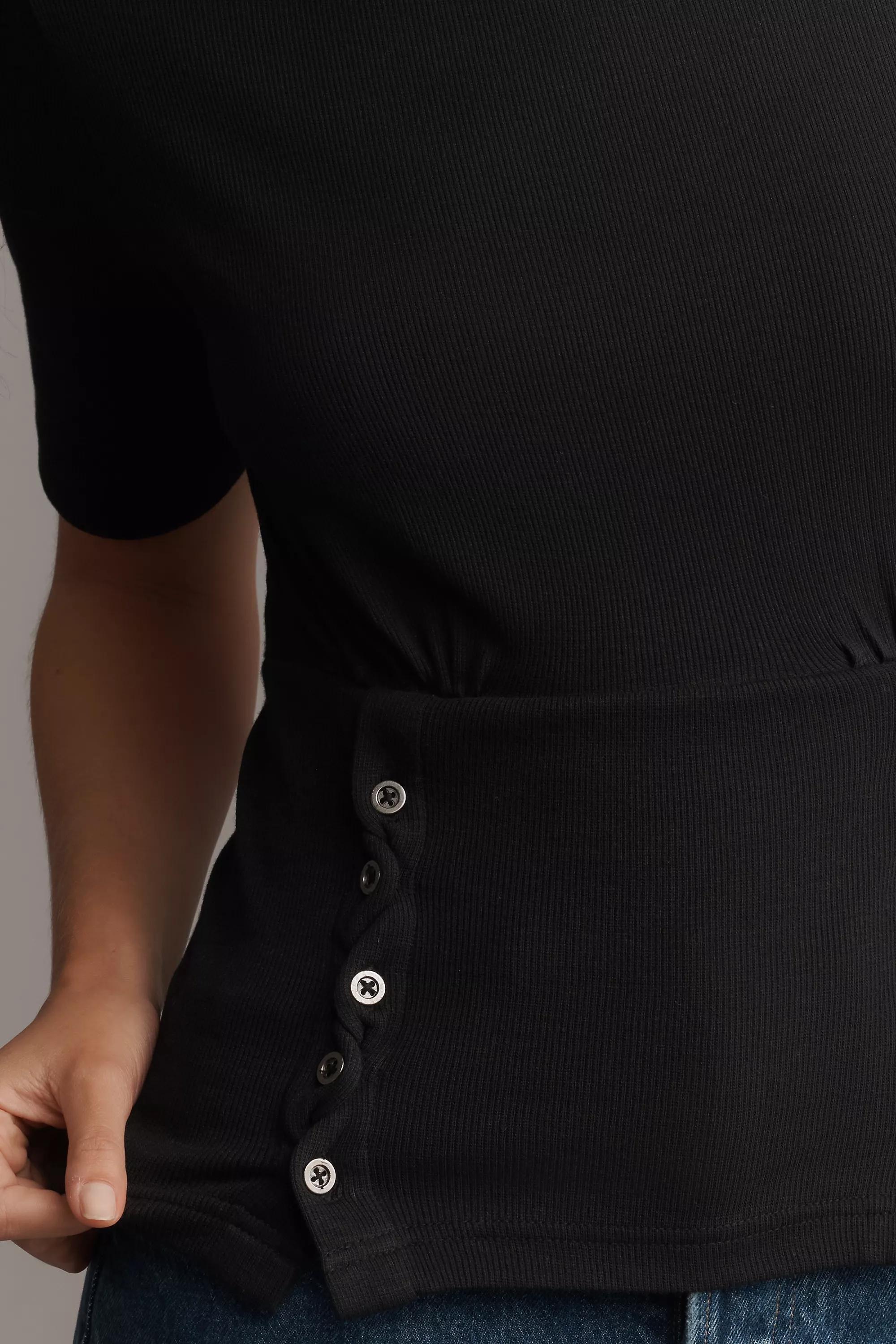 Pilcro Button-Bodice Waisted Top, Black, A501_0001, large image number 3