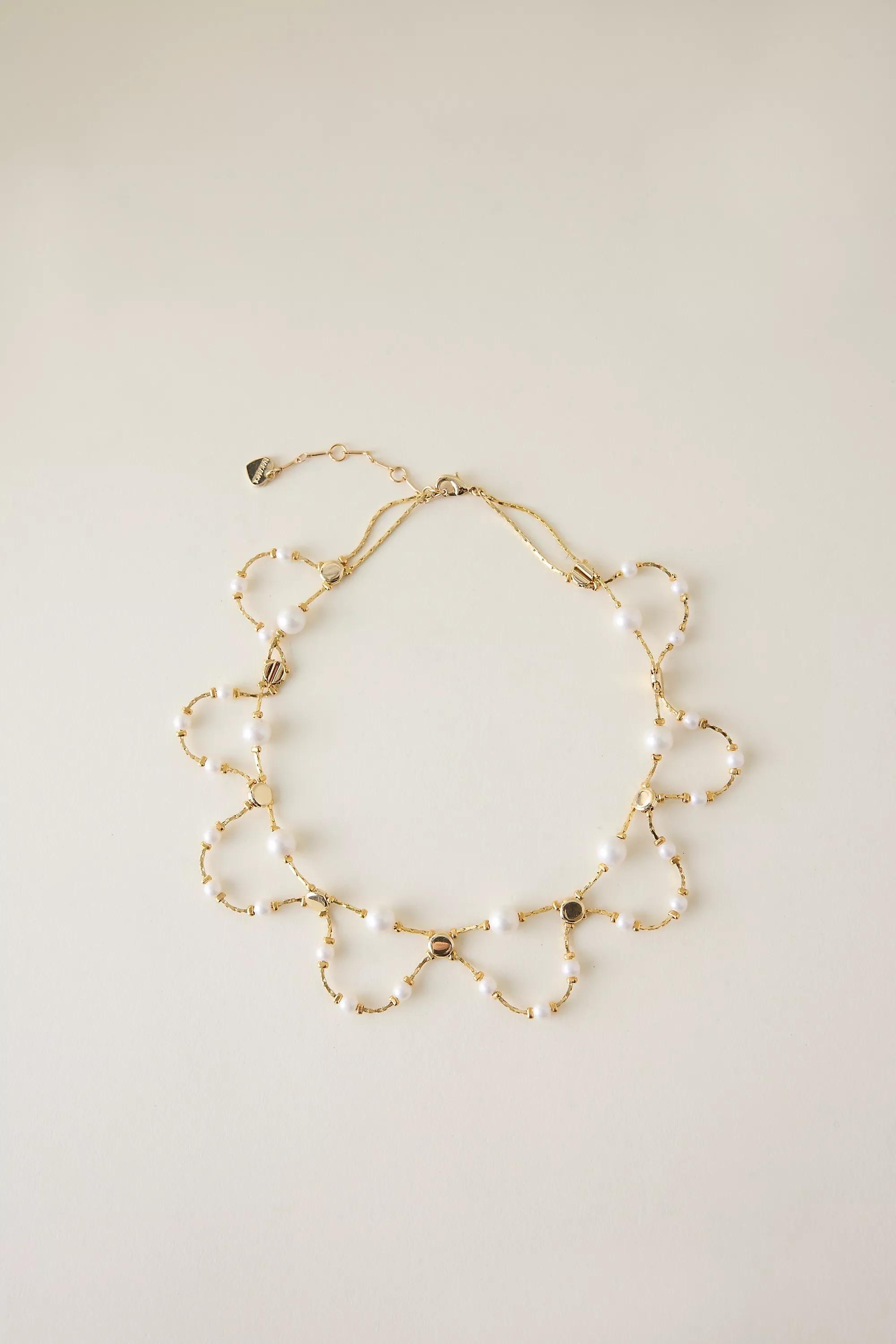 Double-Layer Pearl Necklace, gold, A501_0070, medium