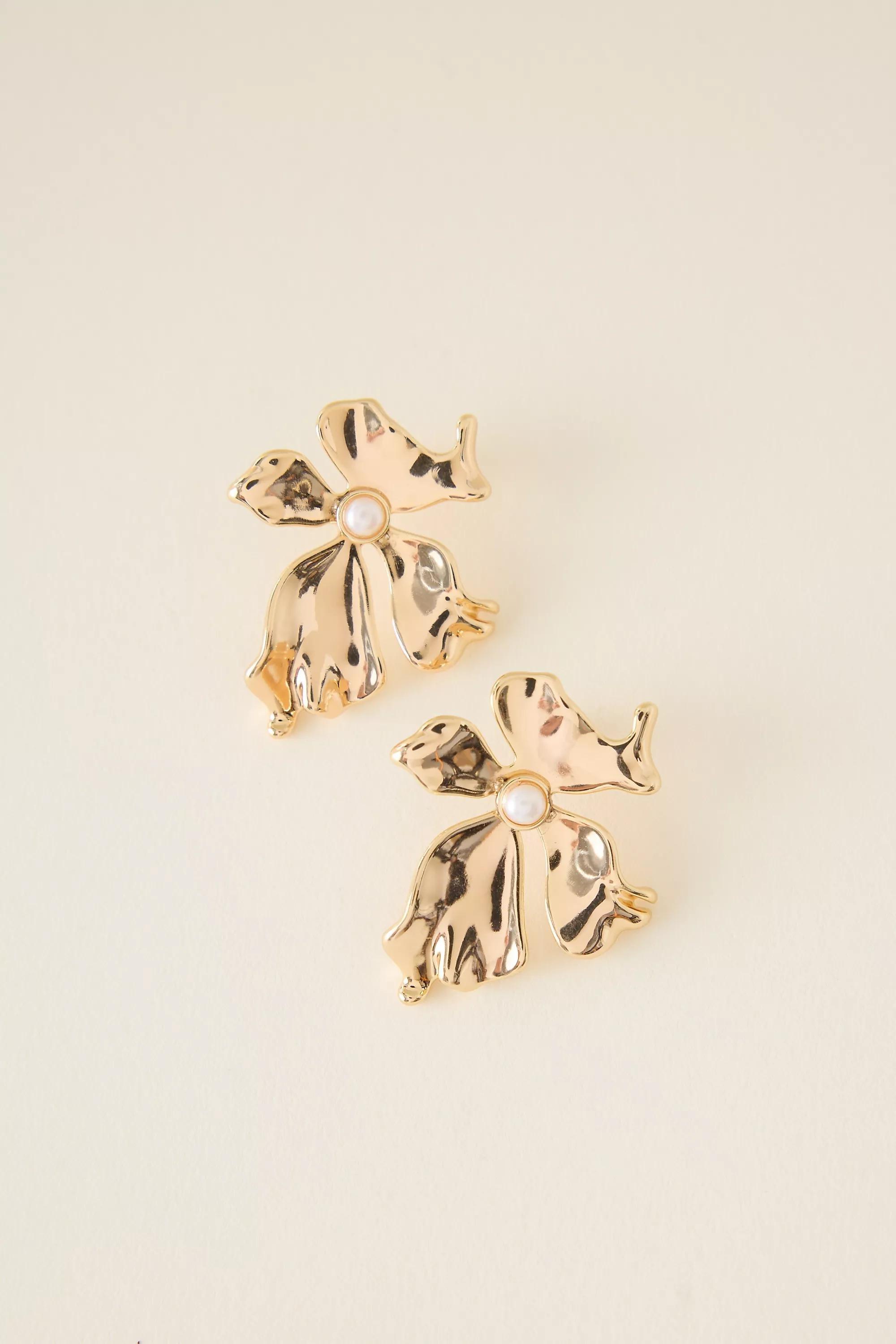 Leafy Pearl Earrings, Gold, A501_0070, large image number 0