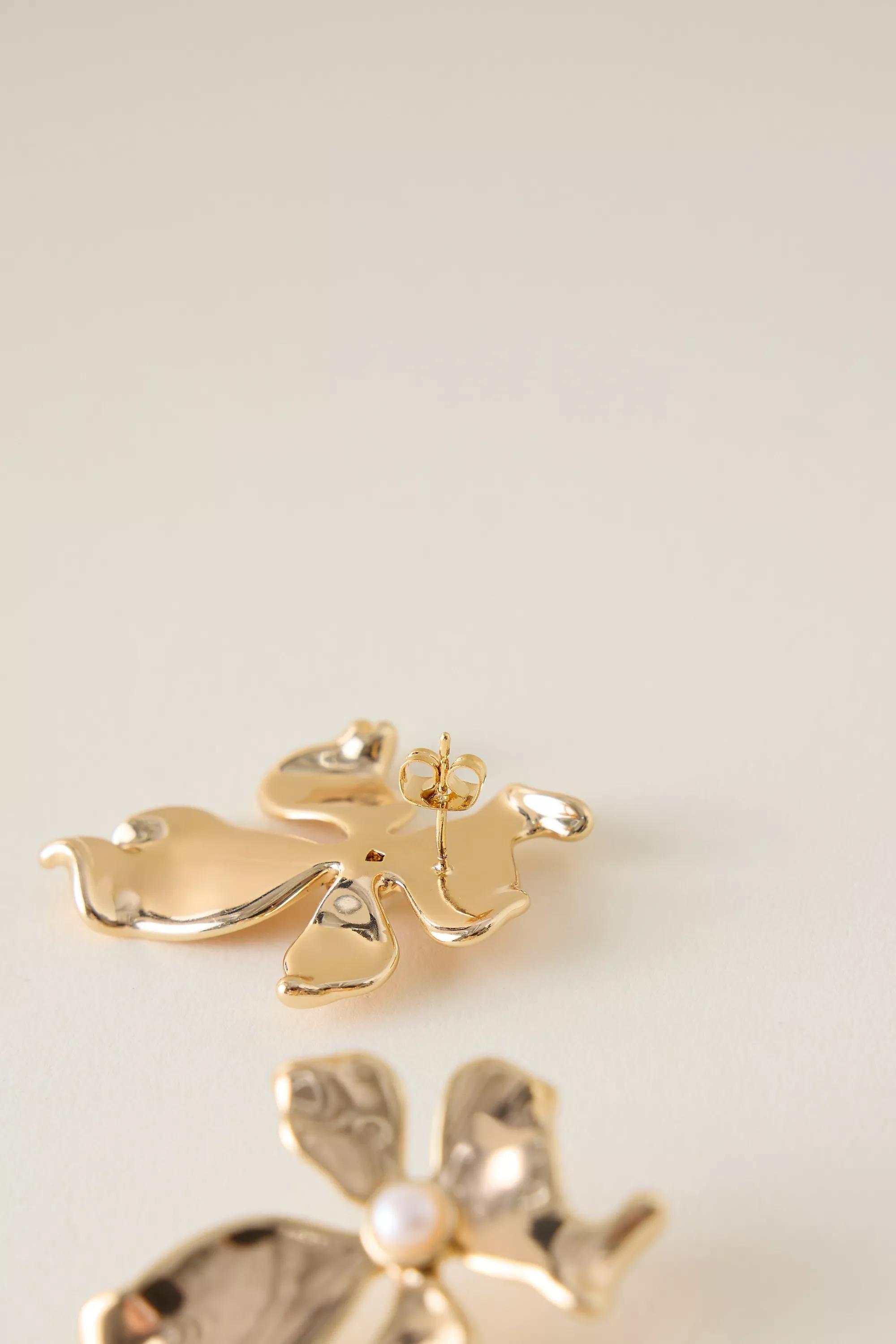 Leafy Pearl Earrings, Gold, A501_0070, large image number 2