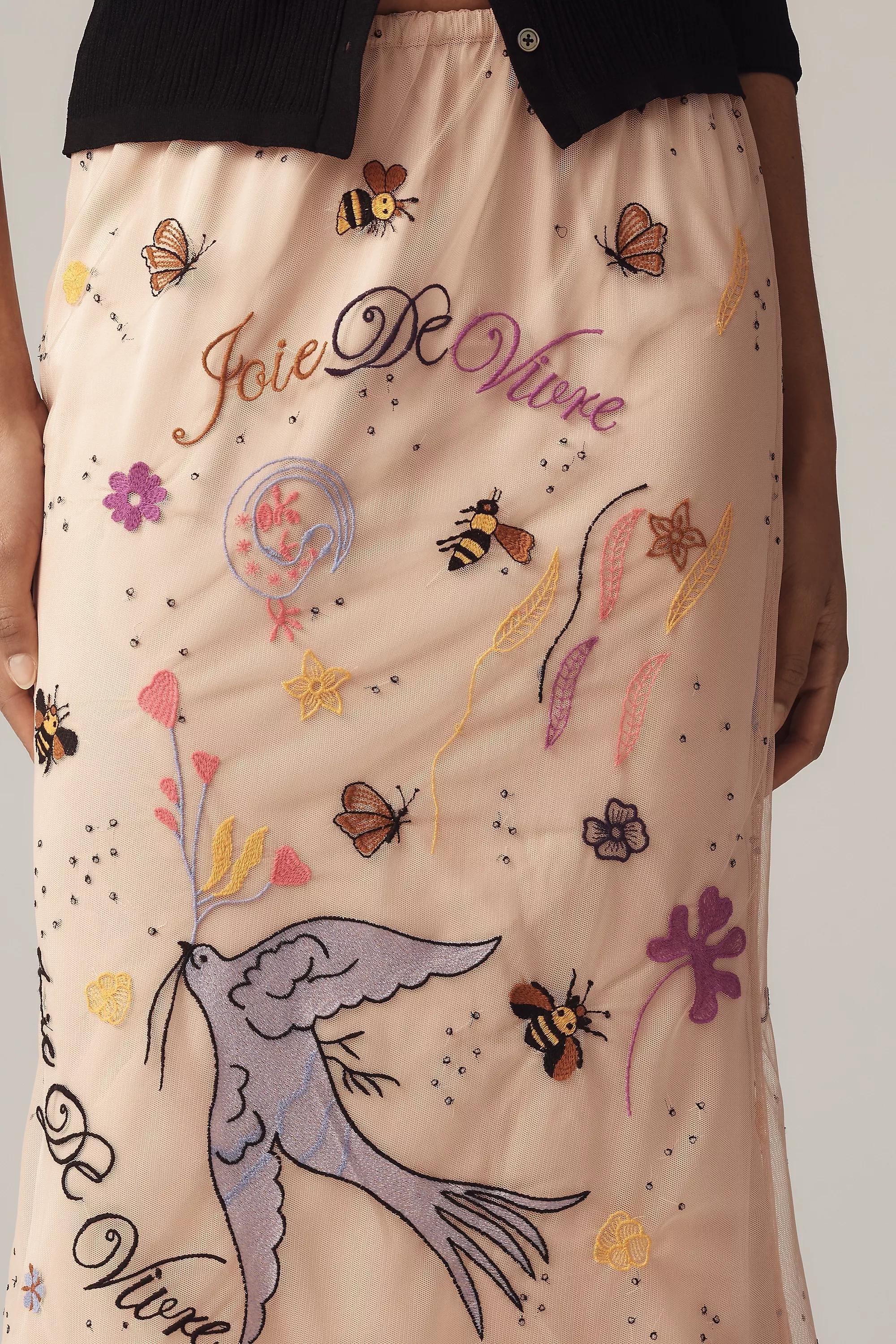 By Anthropologie Icon Embroidered Slim Maxi Skirt, Pink, A501_0610, large image number 0